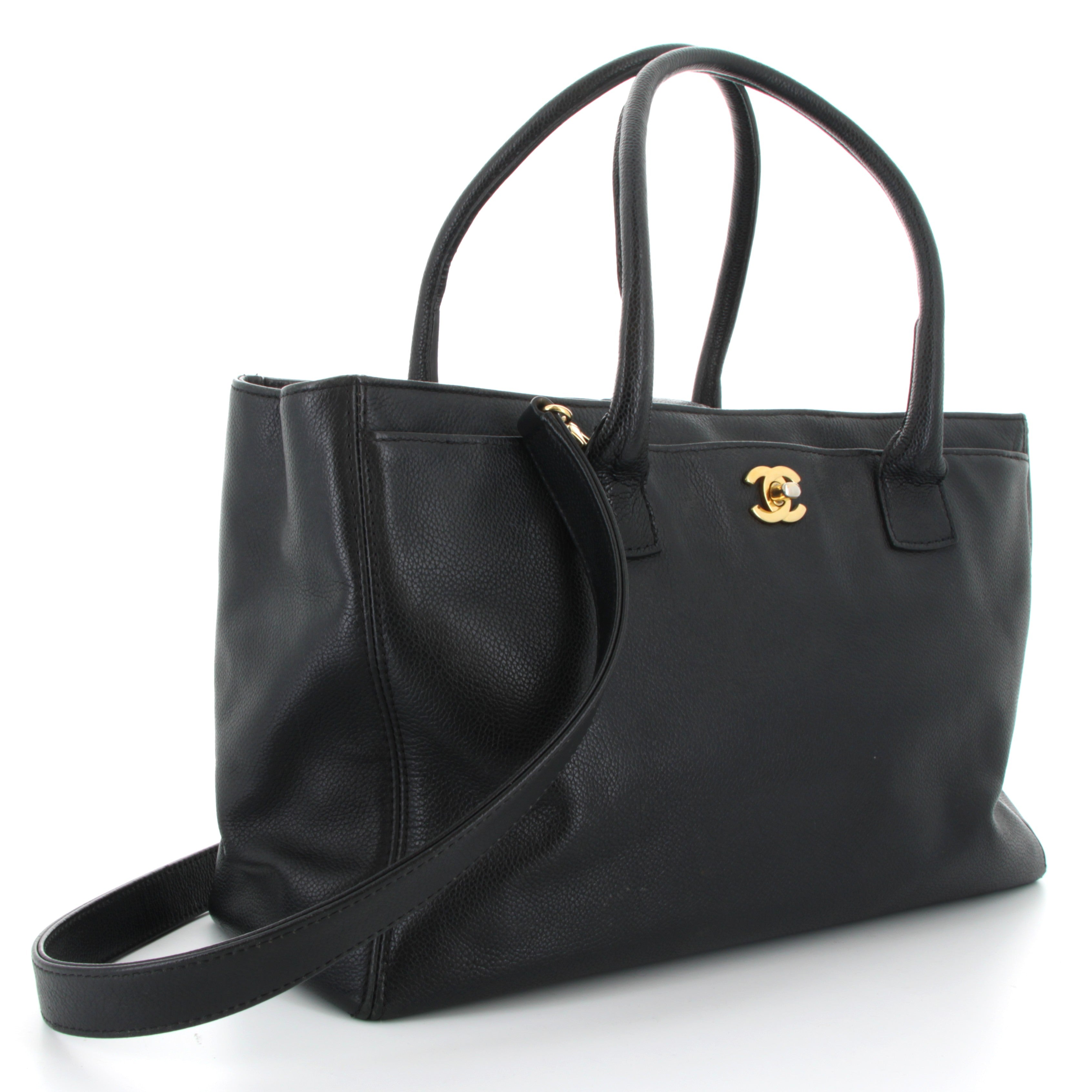 Chanel Black Grained Leather Tote Bag Gold hardware