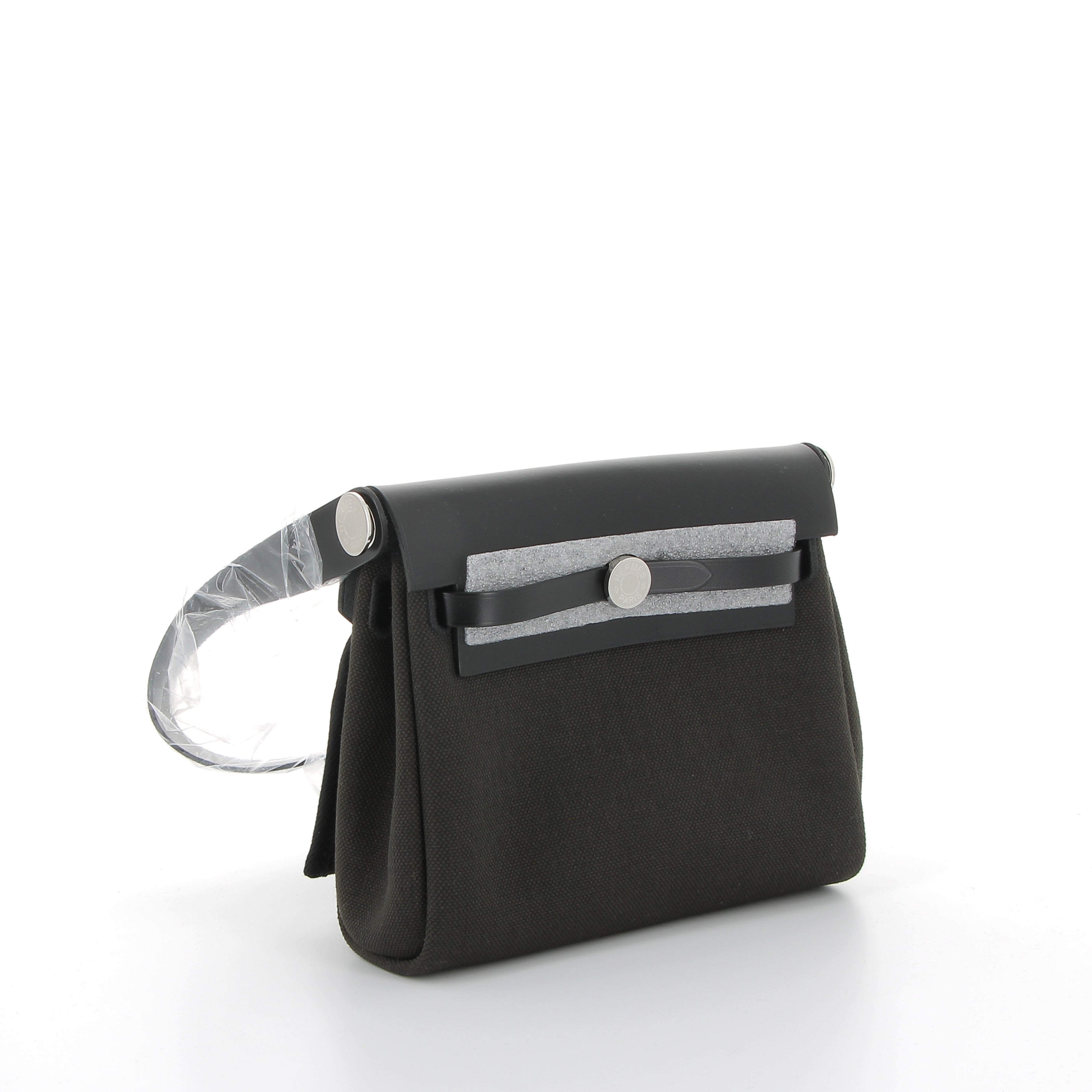 Hermès Mini Herbag 20cm in Black Toile & Vache Hunter with Palladium Hardware