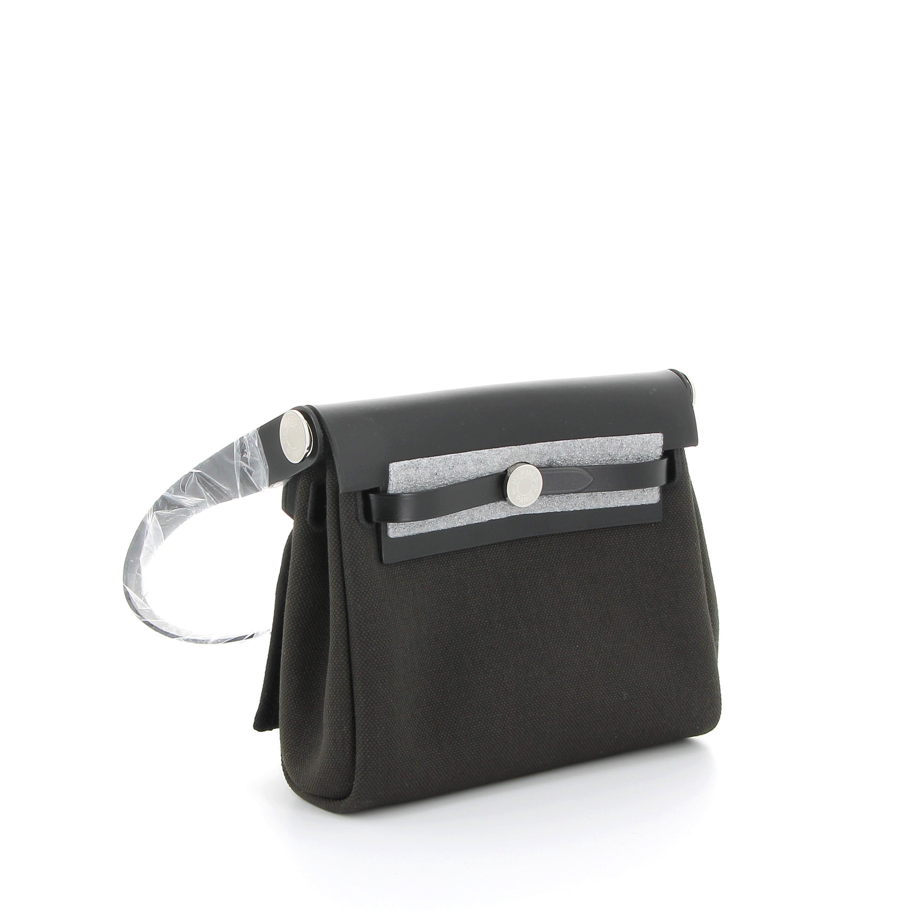 HERMÈS Mini Herbag 20 Ebene/Noir Swift/Canvas Palladium Hardware