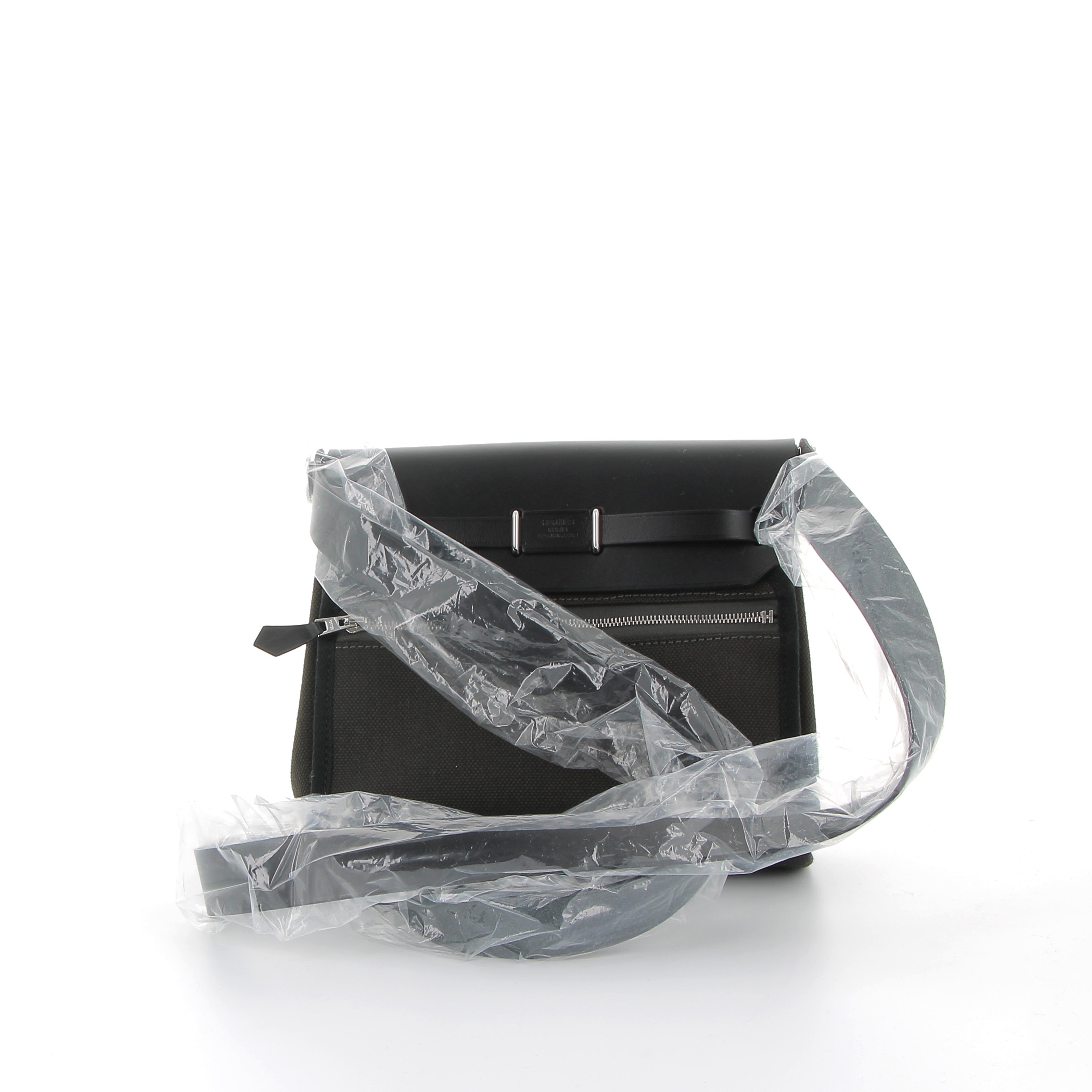 Hermès Mini Herbag 20cm in Black Toile & Vache Hunter with Palladium Hardware