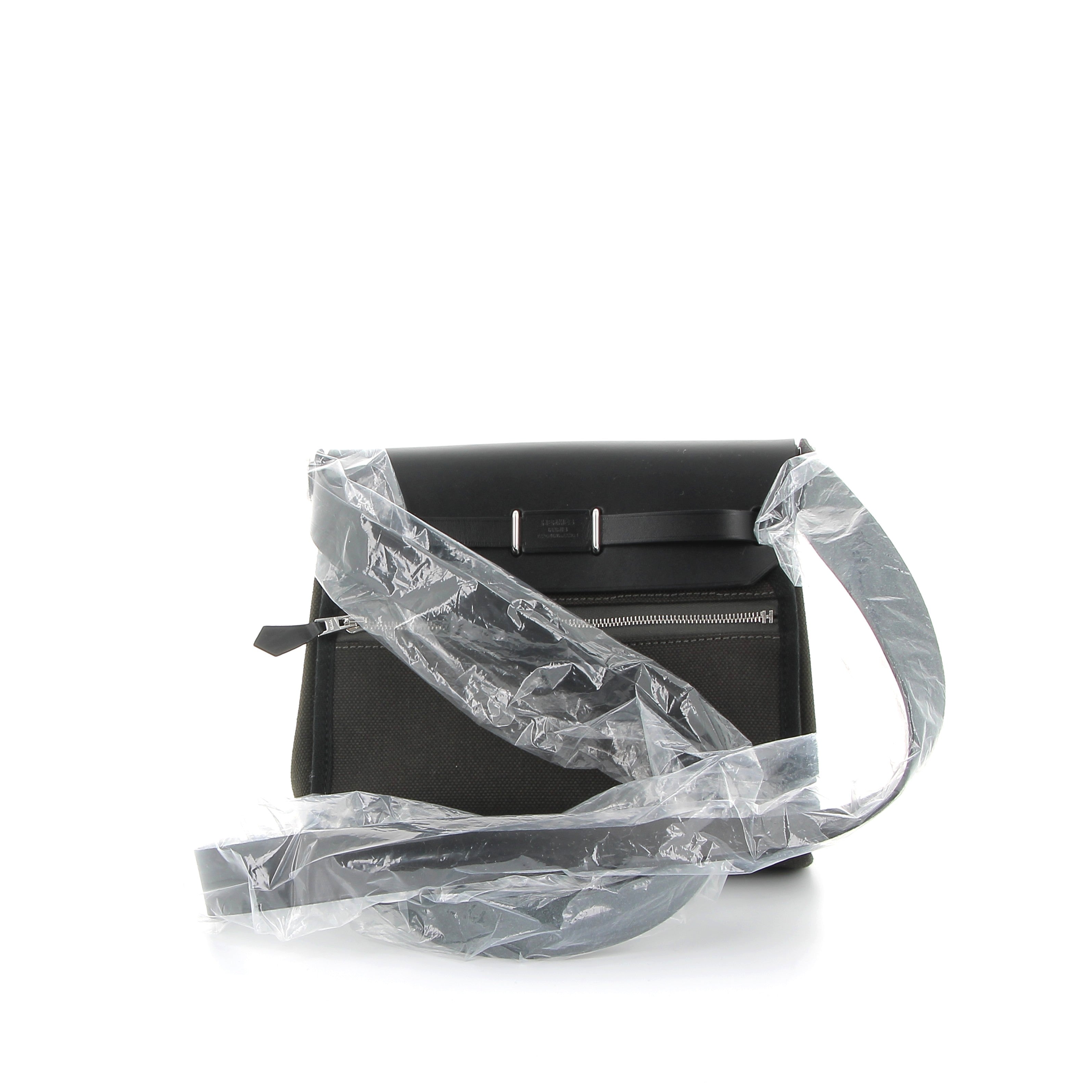 HERMÈS Mini Herbag 20 Ebene/Noir Swift/Canvas Palladium Hardware