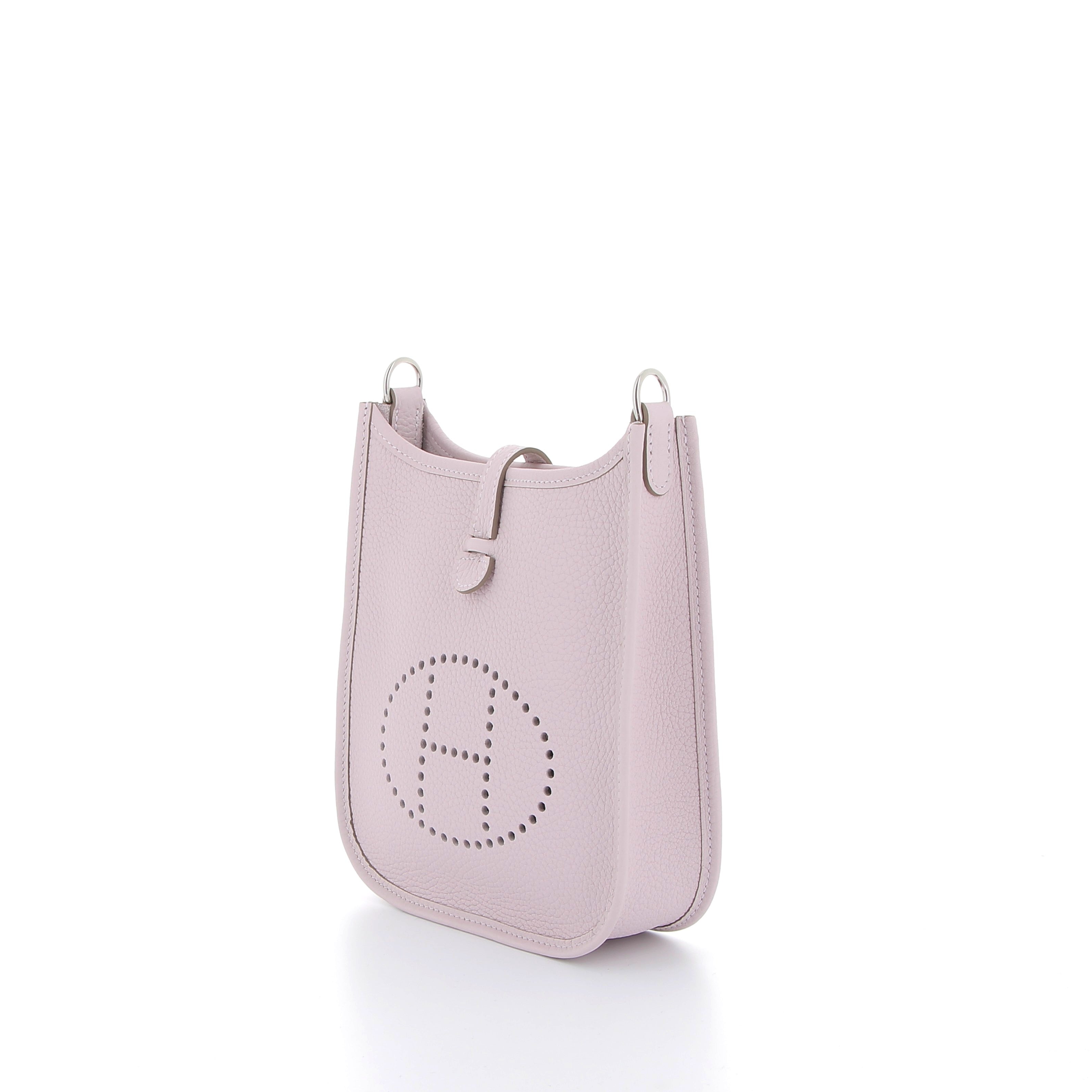 Hermès Mini Evelyne 16cm Mauve Pale in Clemence Leather with Palladium Hardware