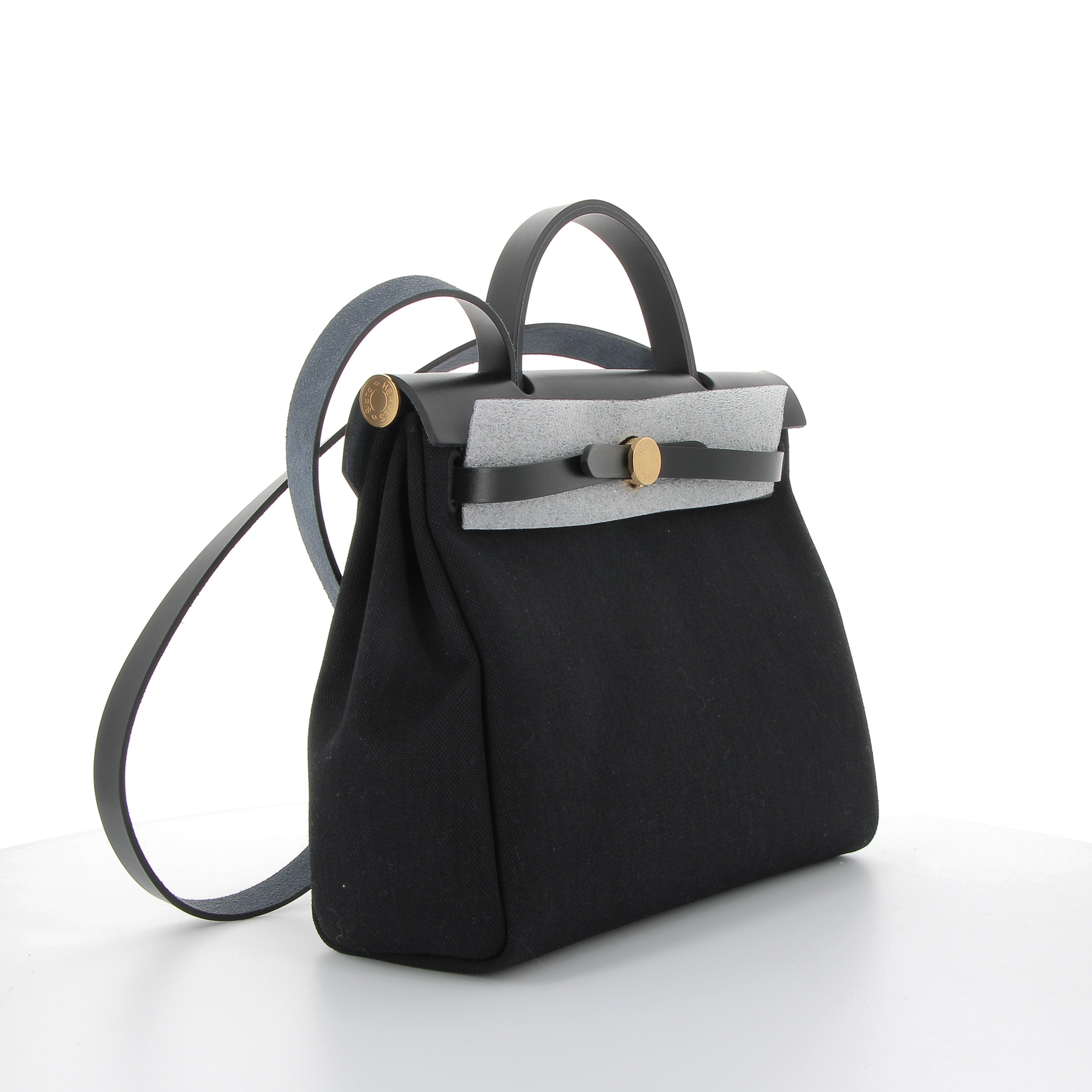 Hermès Herbag 31cm in Black Toile & Vachehunter Leather with Gold Hardware