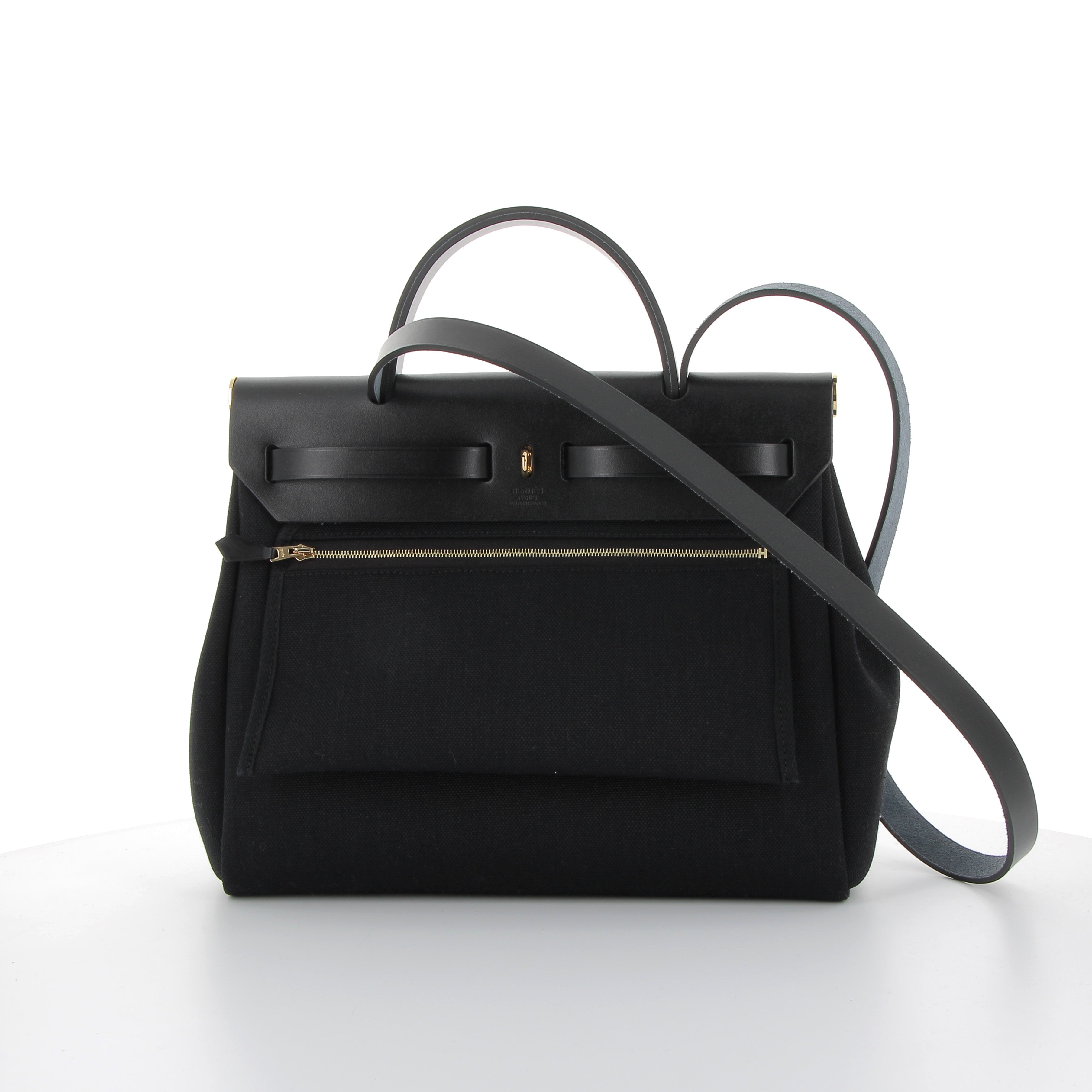 Hermès Herbag 31cm in Black Toile & Vachehunter Leather with Gold Hardware