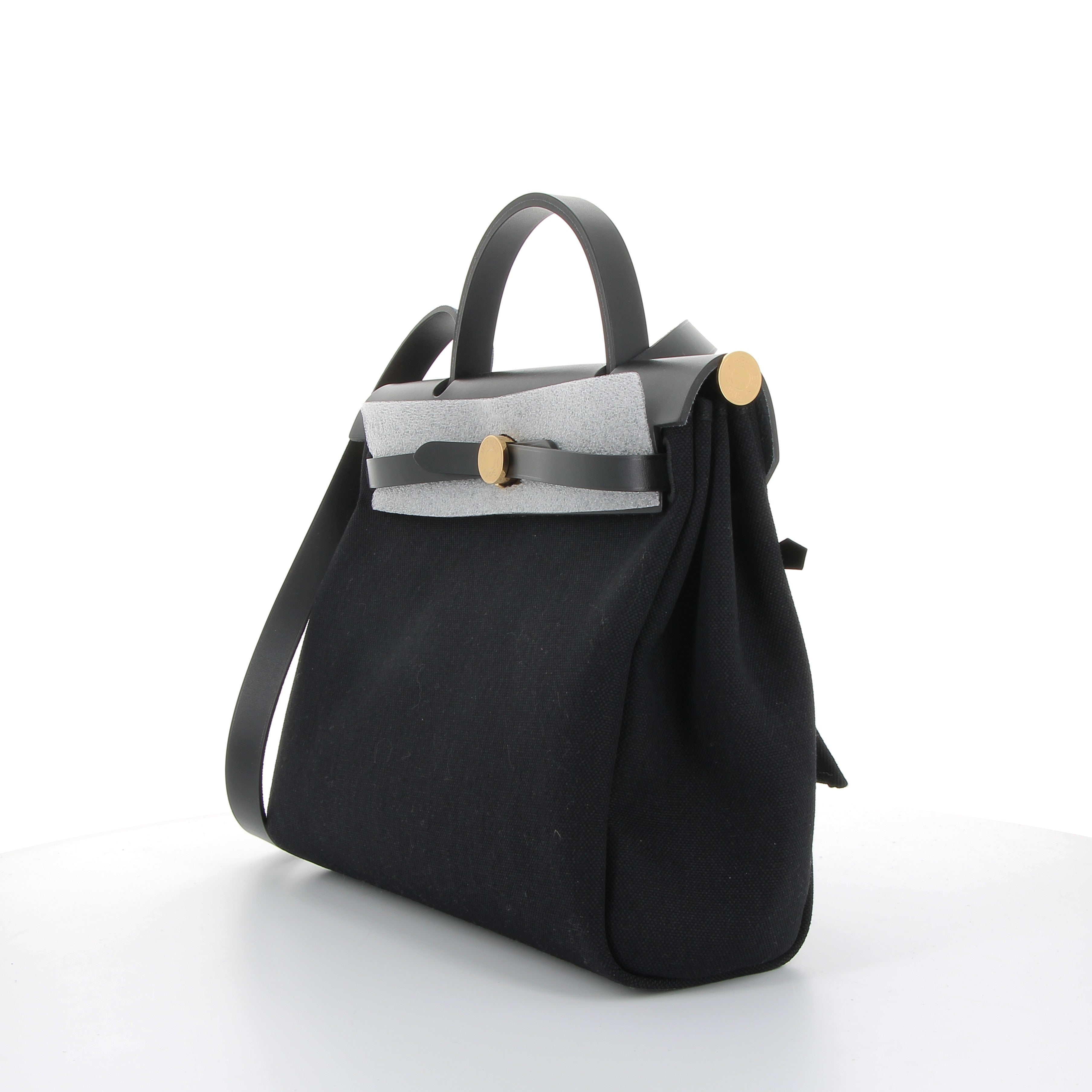 Hermès Herbag 31cm in Black Toile & Vachehunter Leather with Gold Hardware