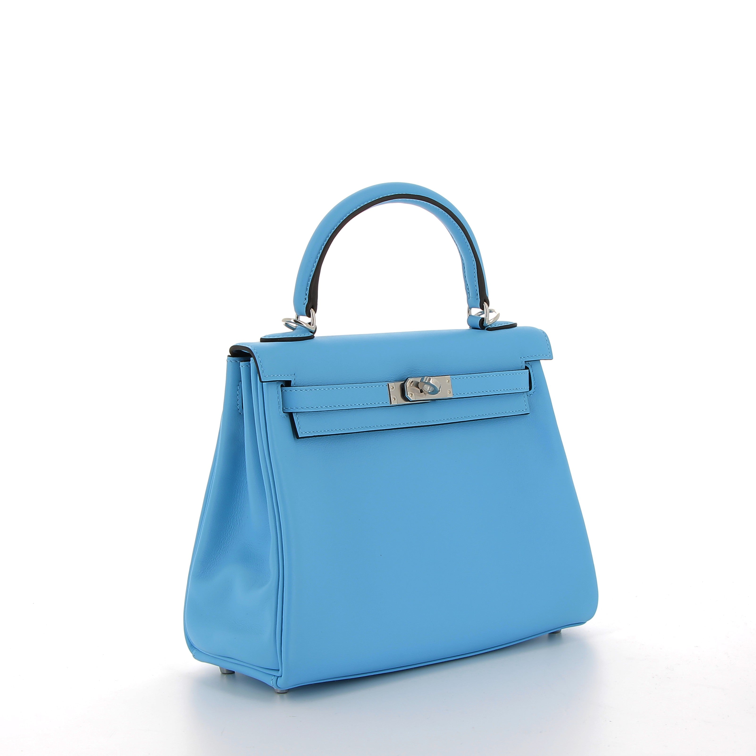 Hermès Kelly 25cm in Bleu Celeste Retourné Swift Leather with Palladium Hardware