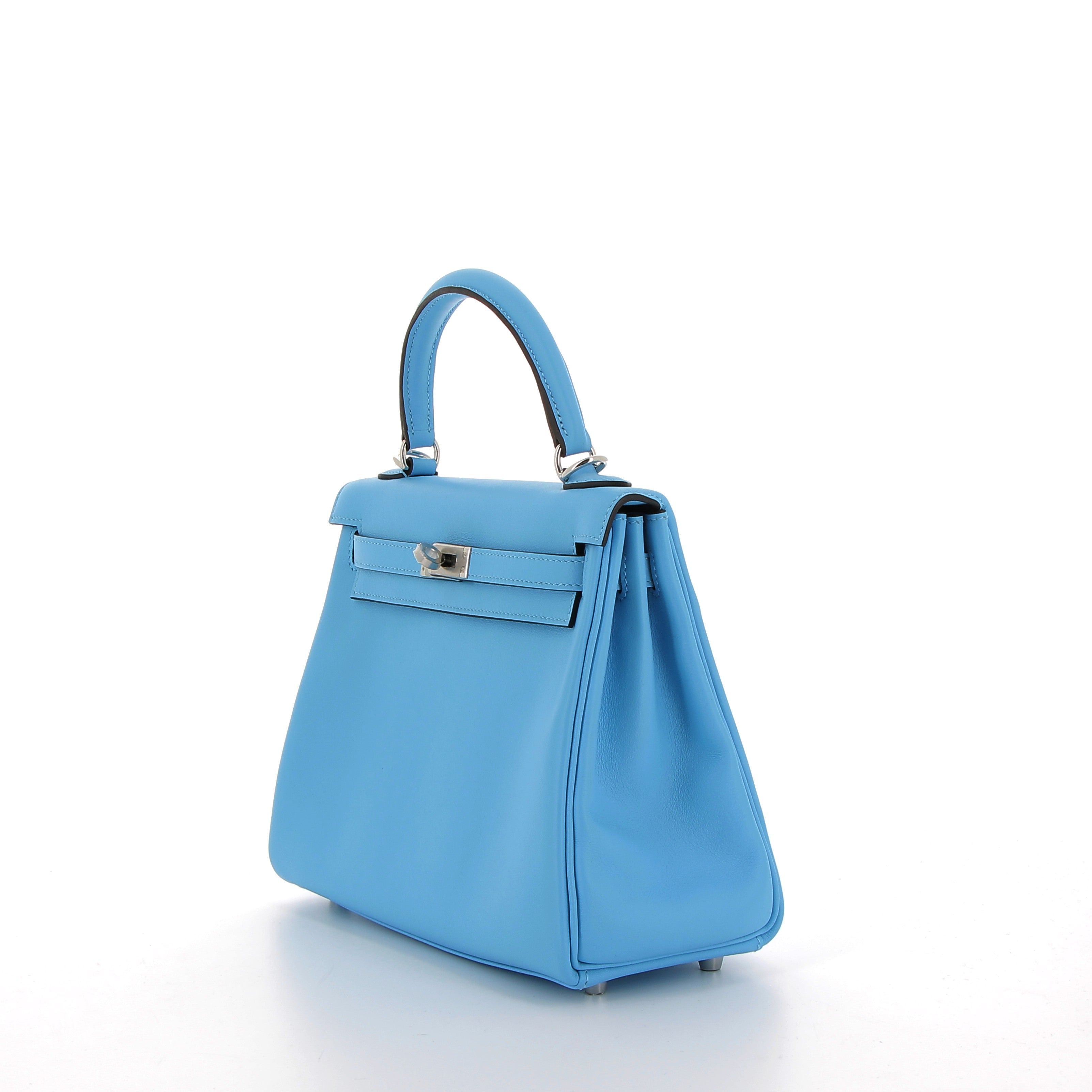 Hermès Kelly 25cm in Bleu Celeste Retourné Swift Leather with Palladium Hardware