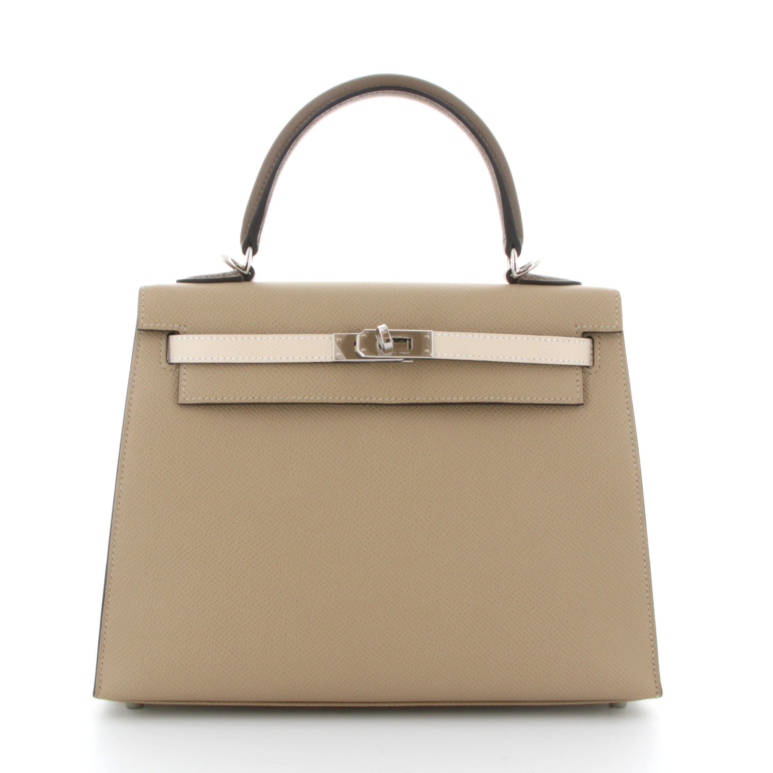 HERMES Kelly 25 Tricolor Trench/Craie/Etoupe Epsom Palladium Hardware