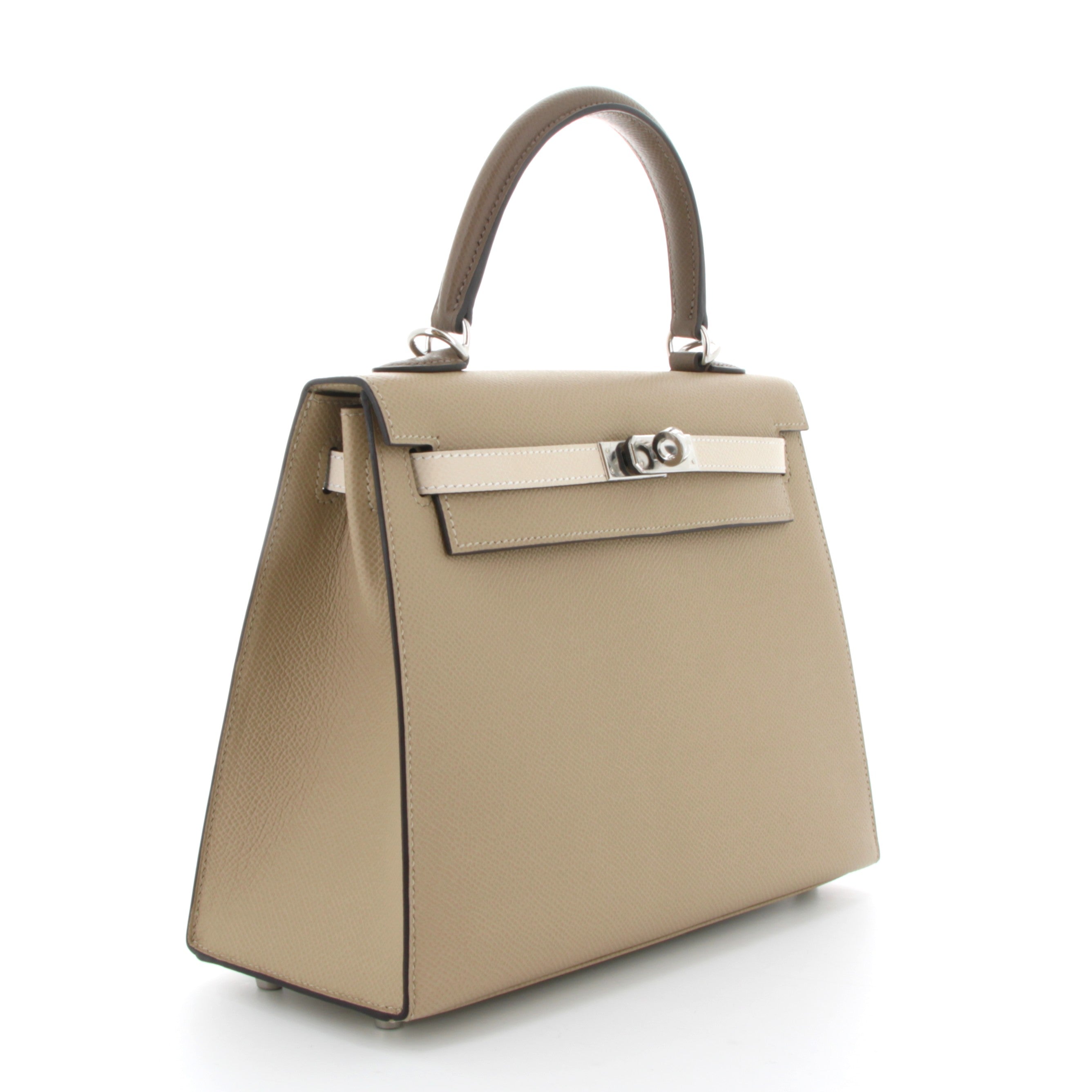 HERMES Kelly 25 Tricolor Trench/Craie/Etoupe Epsom Palladium Hardware