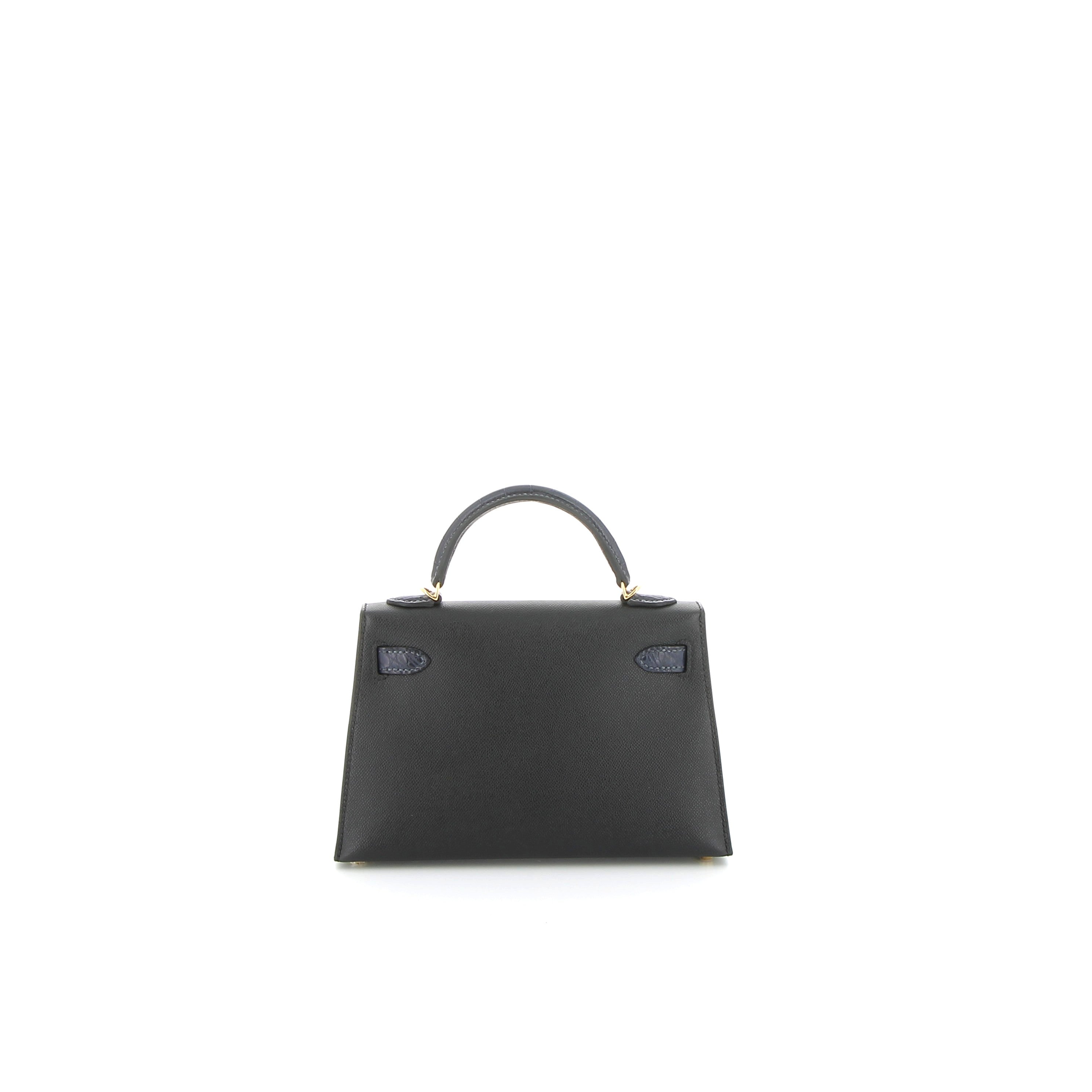 Hermès Mini Kelly 20cm Touch in Black Epsom & Bleu Crocodile with Gold Hardware