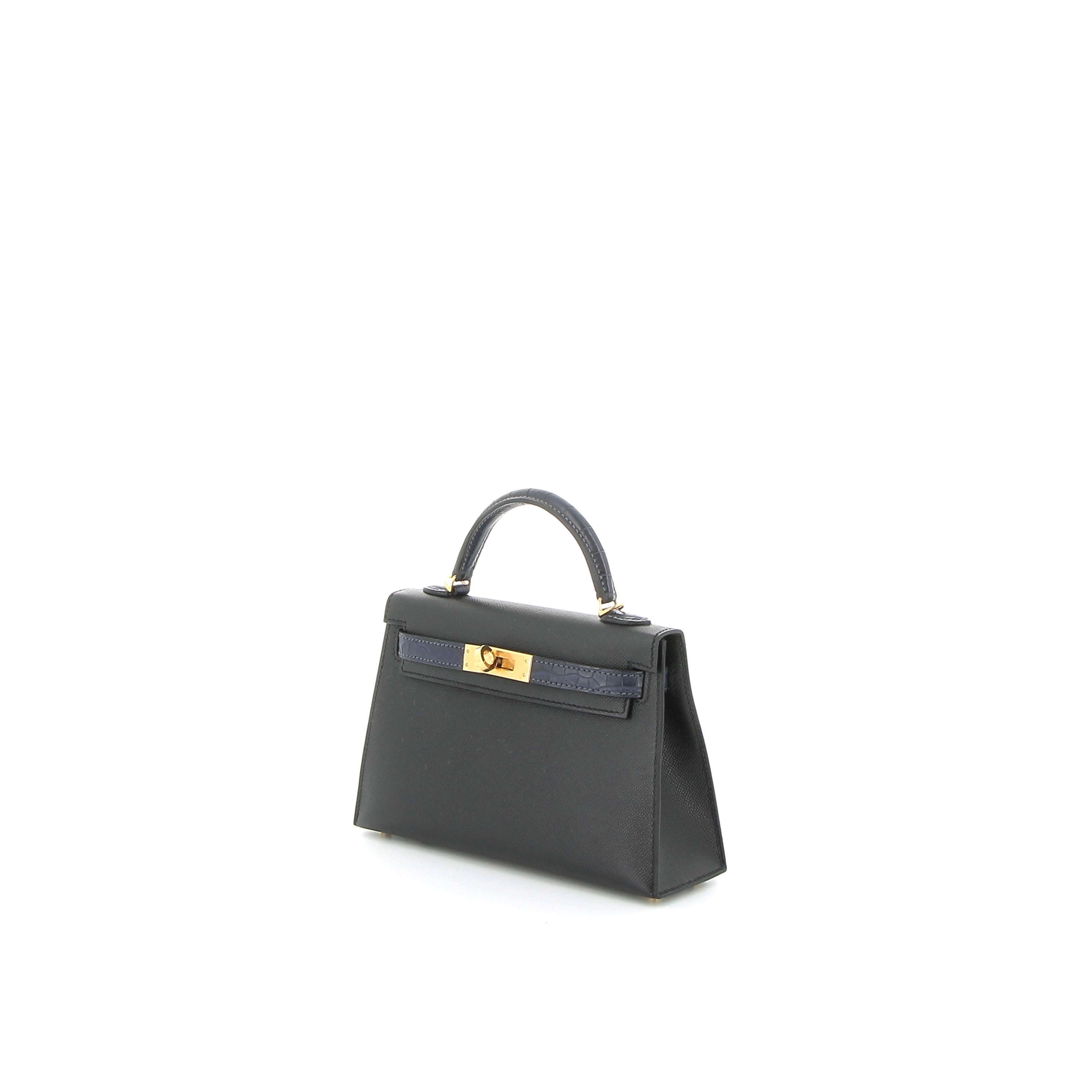 Hermès Mini Kelly 20cm Touch in Black Epsom & Bleu Crocodile with Gold Hardware