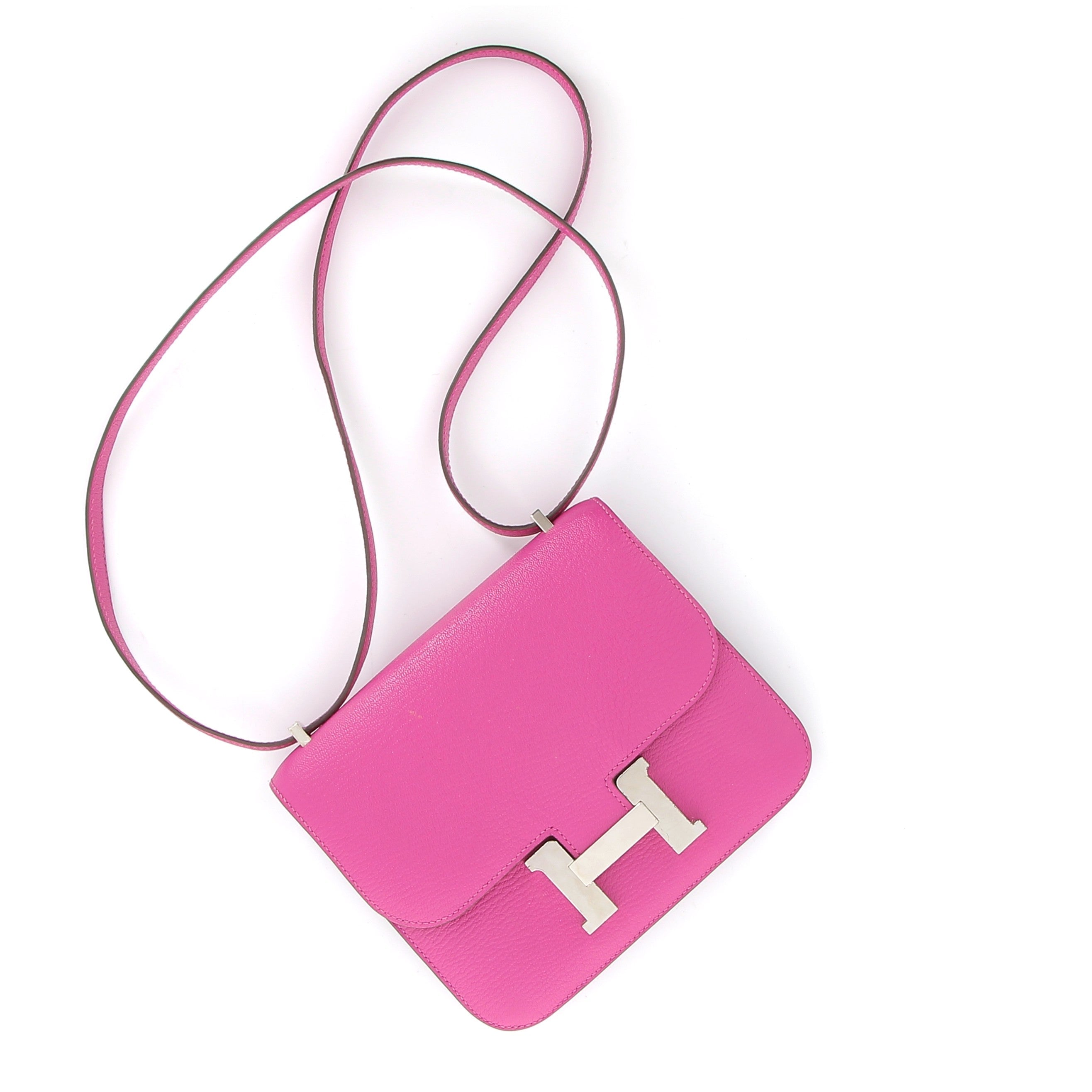 HERMÈS Constance 18 Rose Chèvre Mysore Palladium hardware