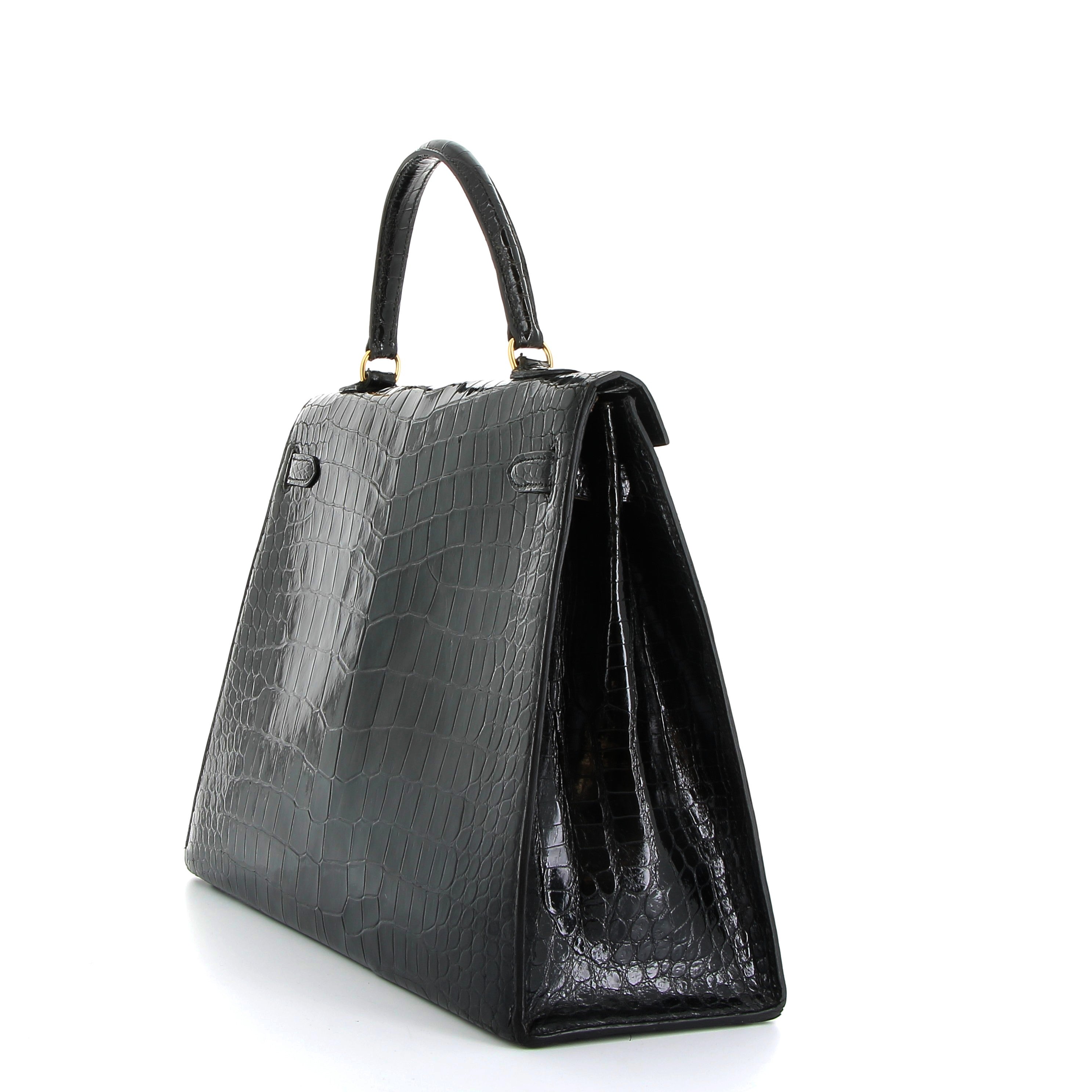 Hermès Kelly 35cm in Black Crocodile Porosus