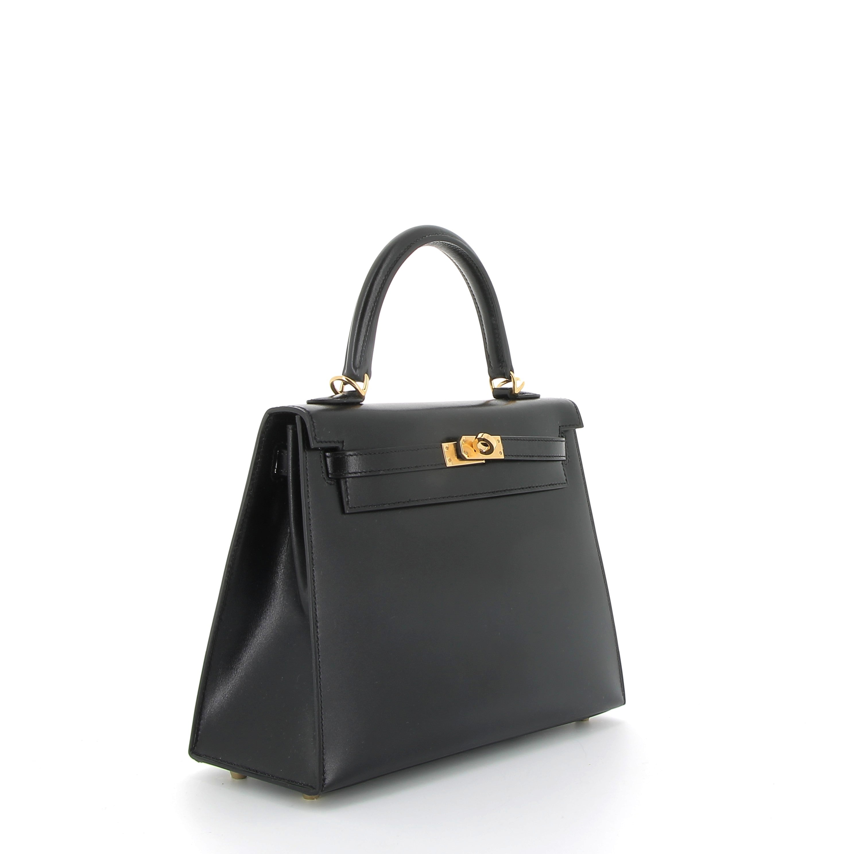 HERMÈS Kelly 25 Noir Box Gold Hardware (GHW)
