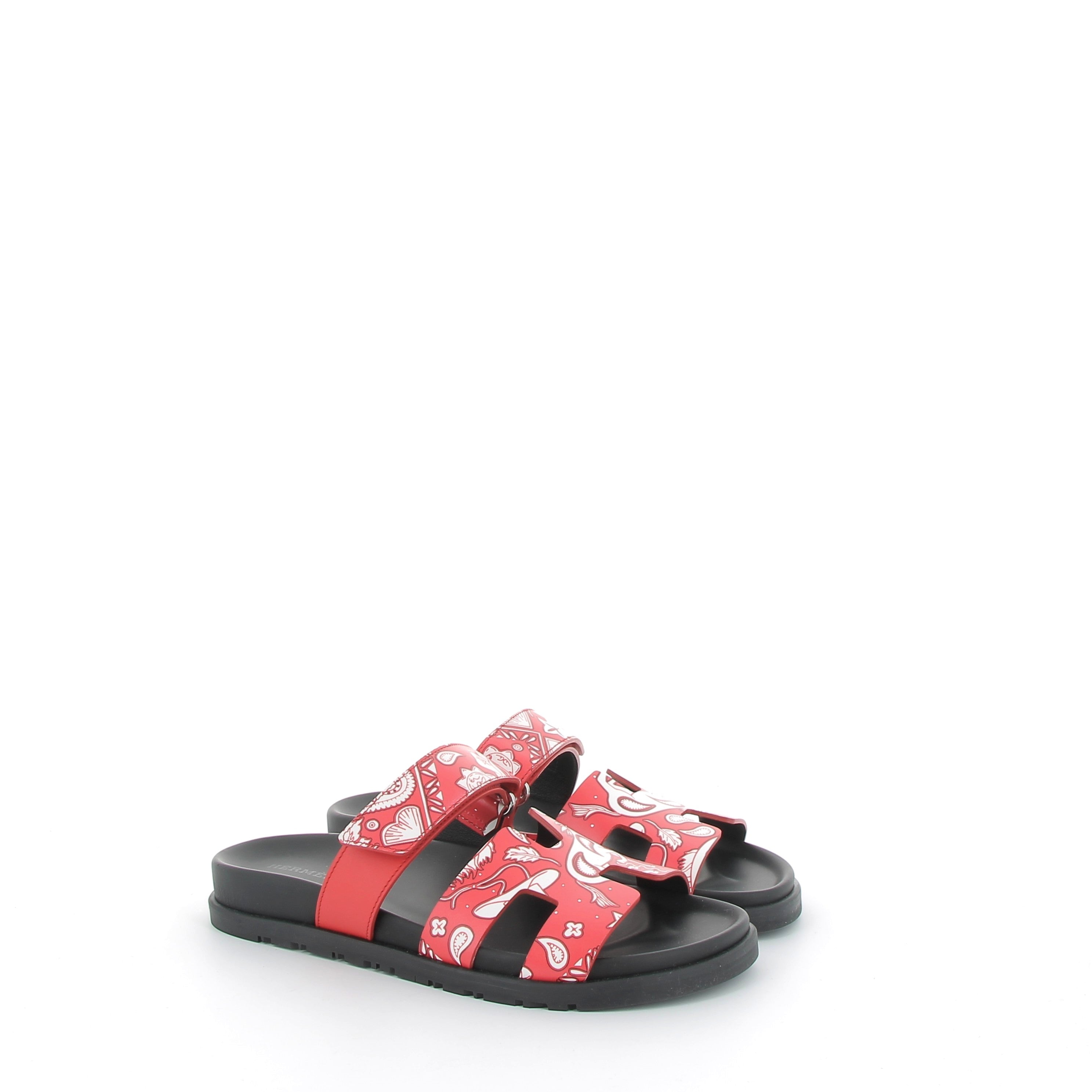 Hermès Chypre Sandals in Red Paisley Print Swift Size EU 37
