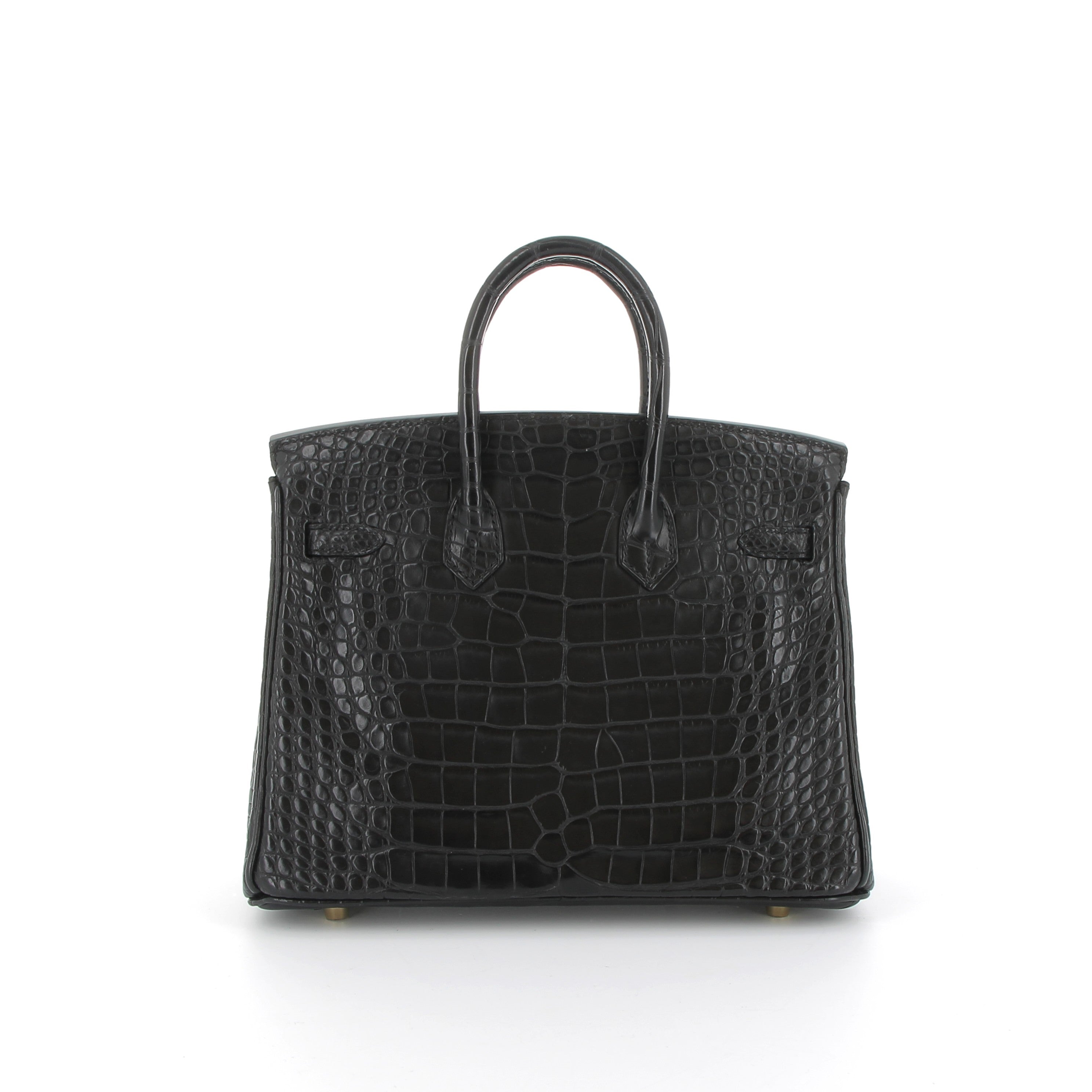 HERMÈS Birkin 25 Crocodile Matte Noir Yellow Gold Hardware