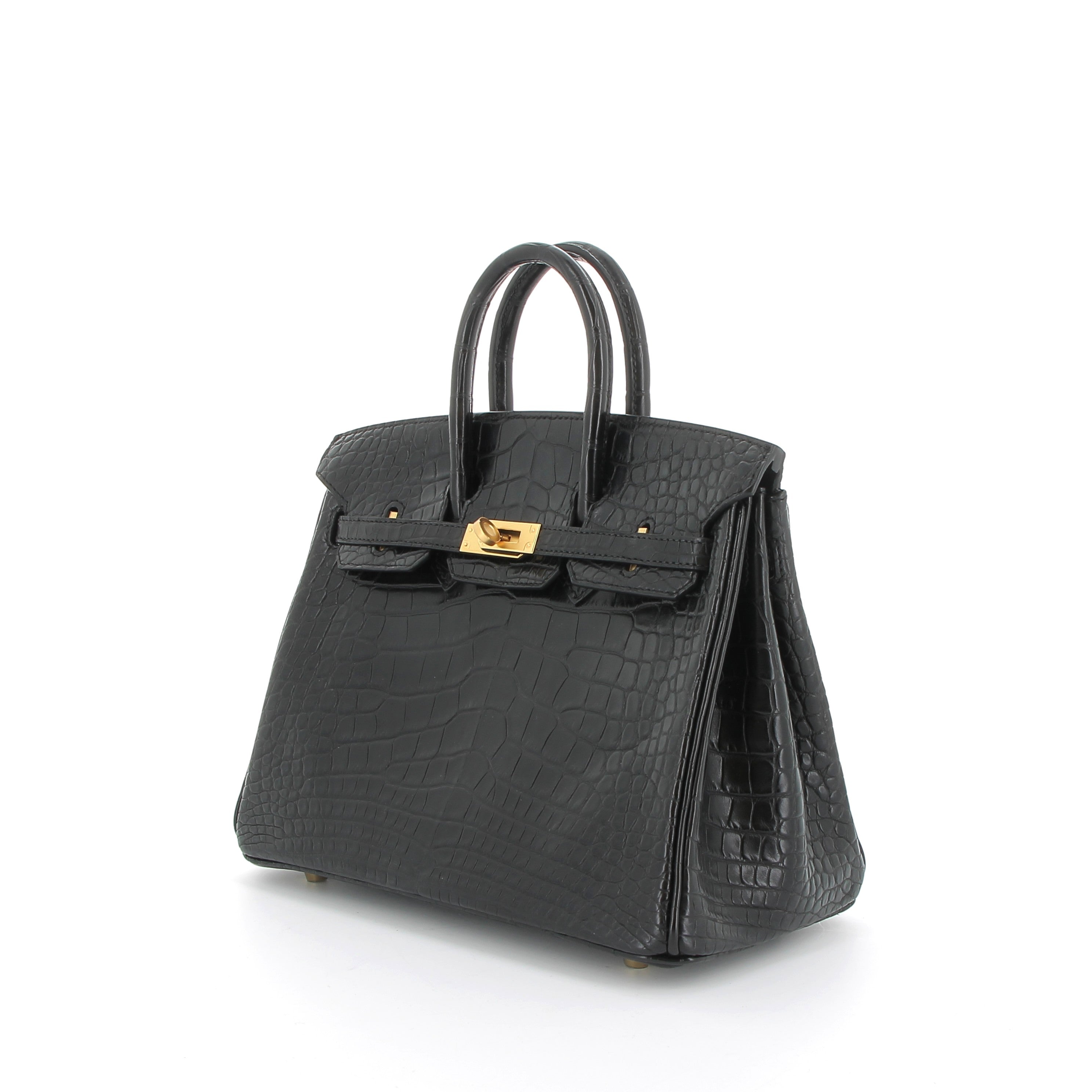 HERMÈS Birkin 25 Crocodile Matte Noir Yellow Gold Hardware