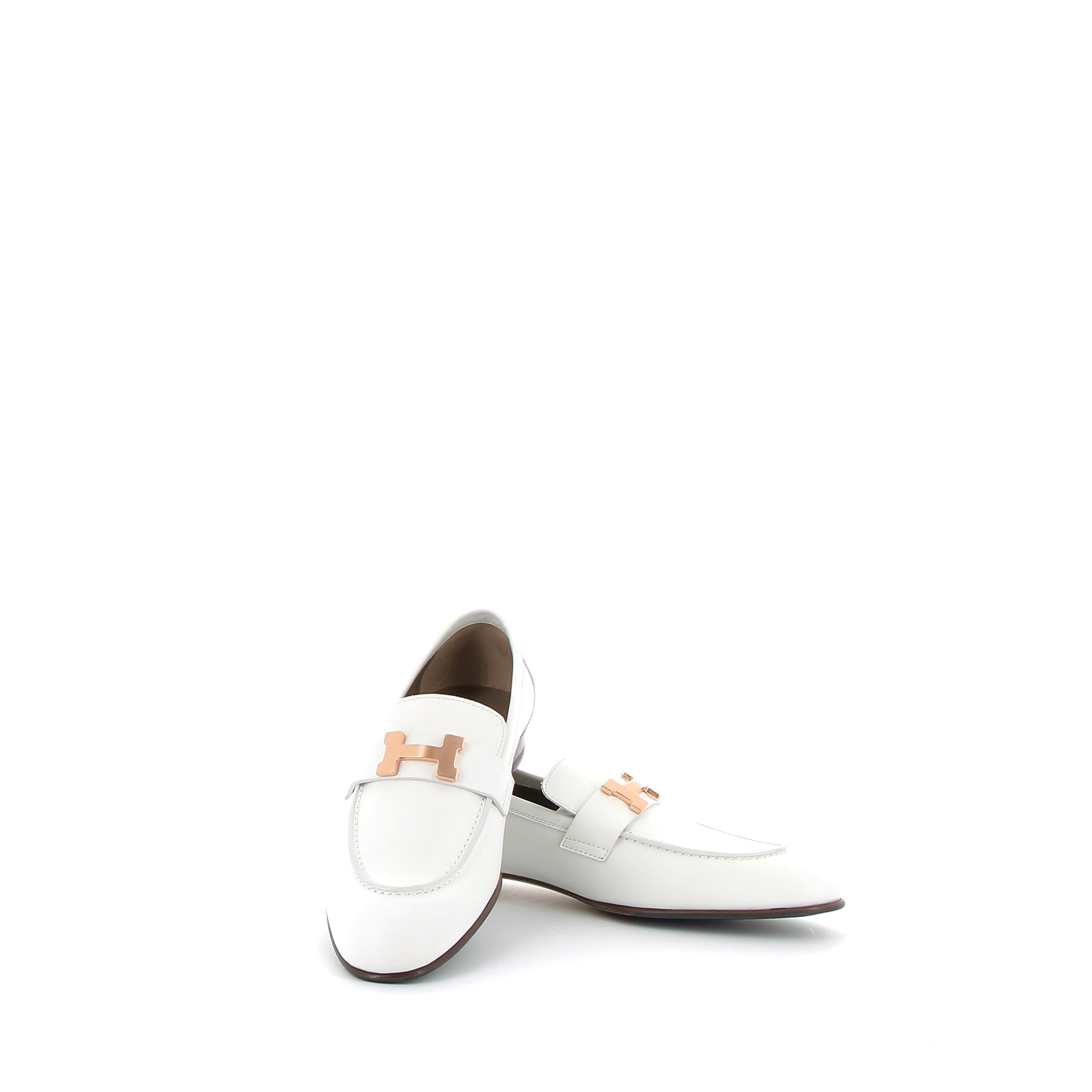 HERMÈS Moccasins White Leather Pink Buckle