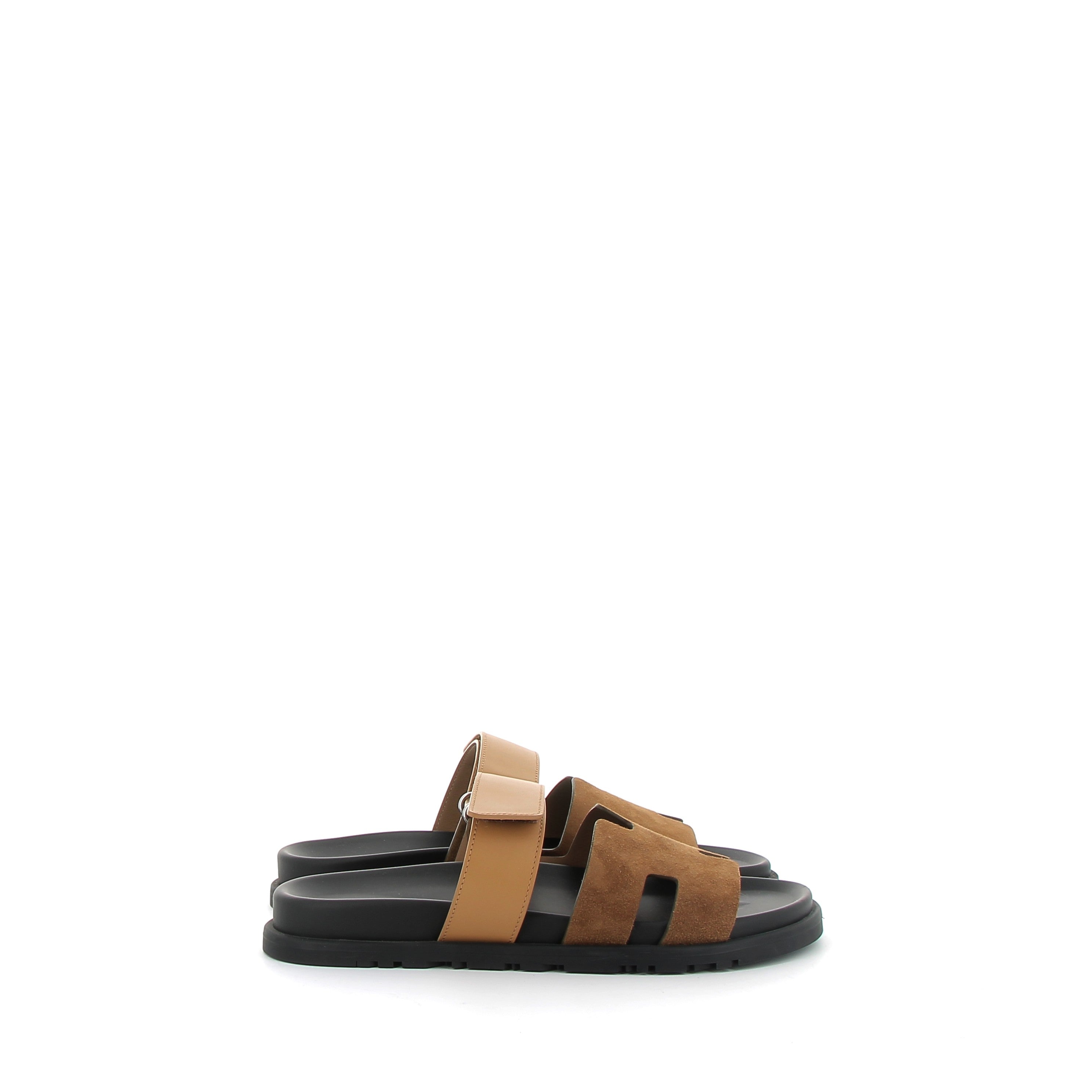HERMÈS Chypre Sandals Swift and Velour leather Naturel Beige