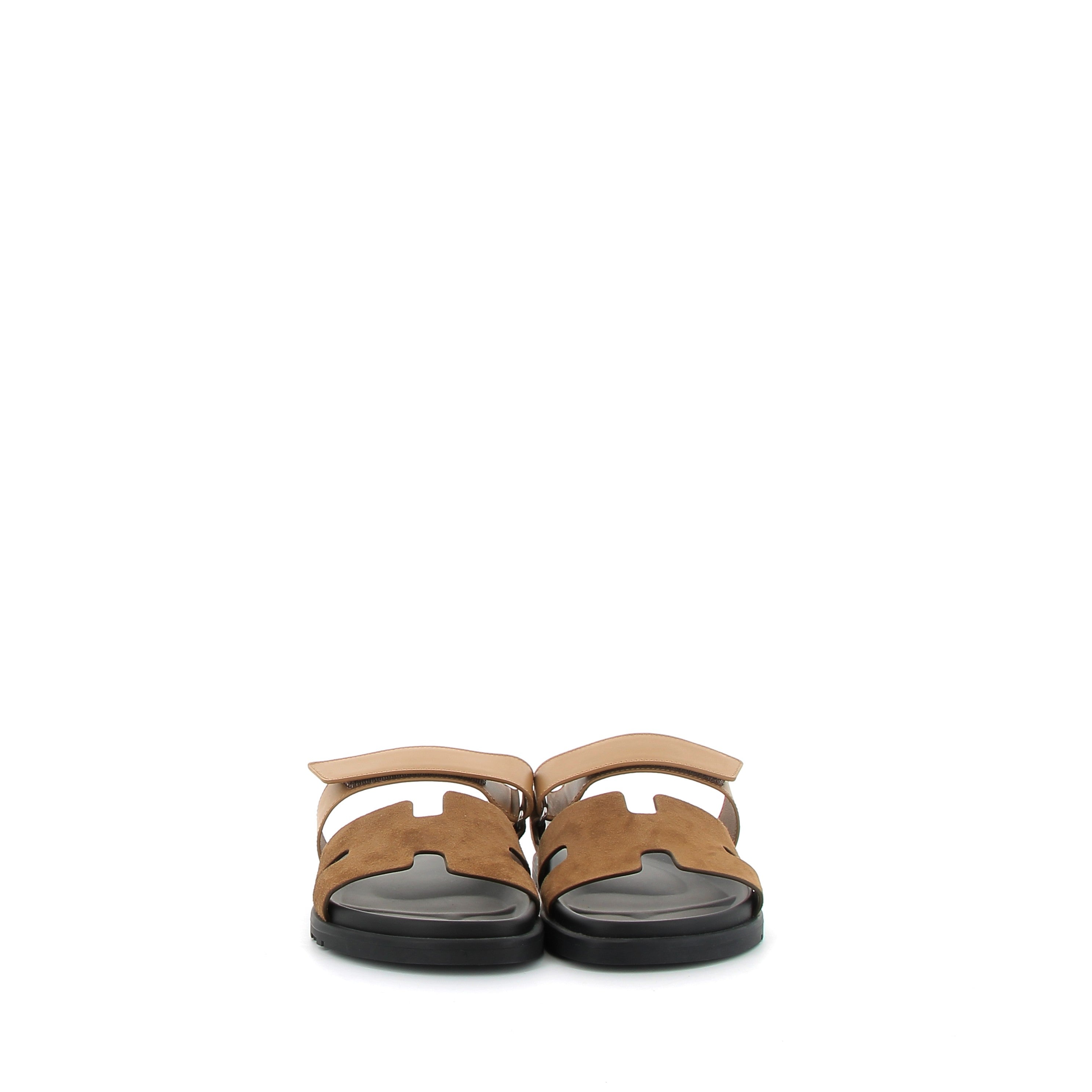 HERMÈS Chypre Sandals Swift and Velour leather Naturel Beige