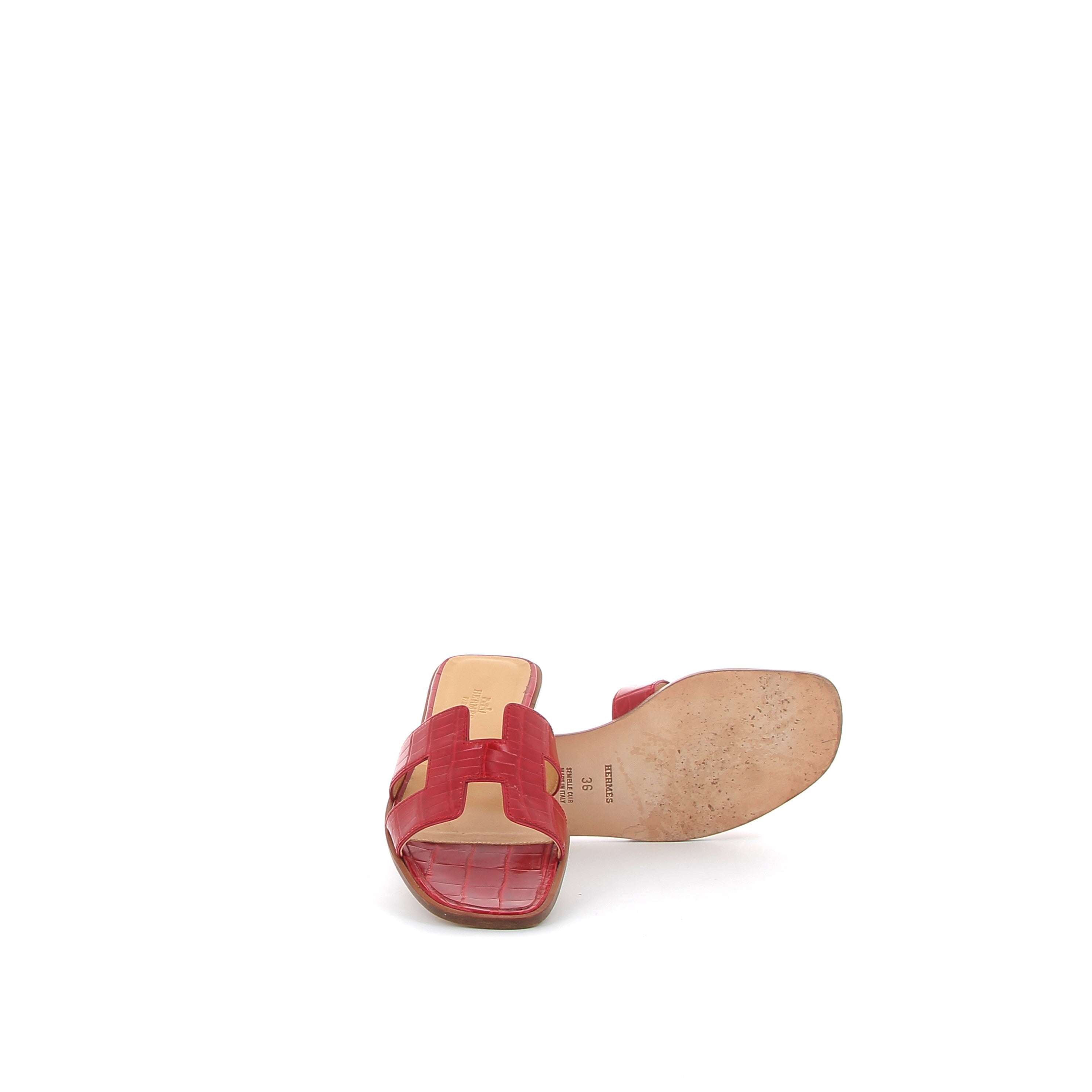Hermés Oran Sandals Red Crocodile, Size EU 36