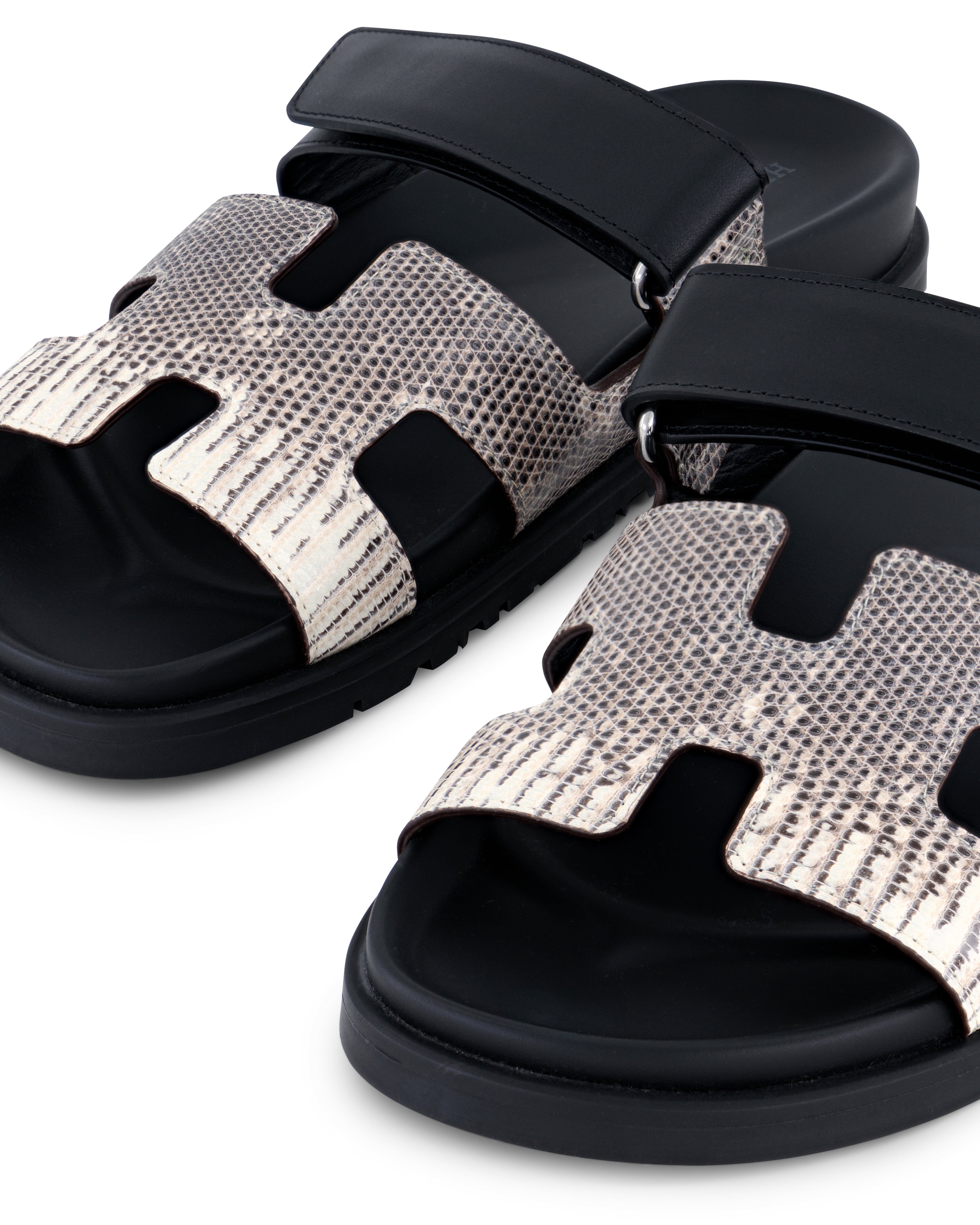 Hermès Chypre Sandals in Black Swift & Ombre Lizard EU 38