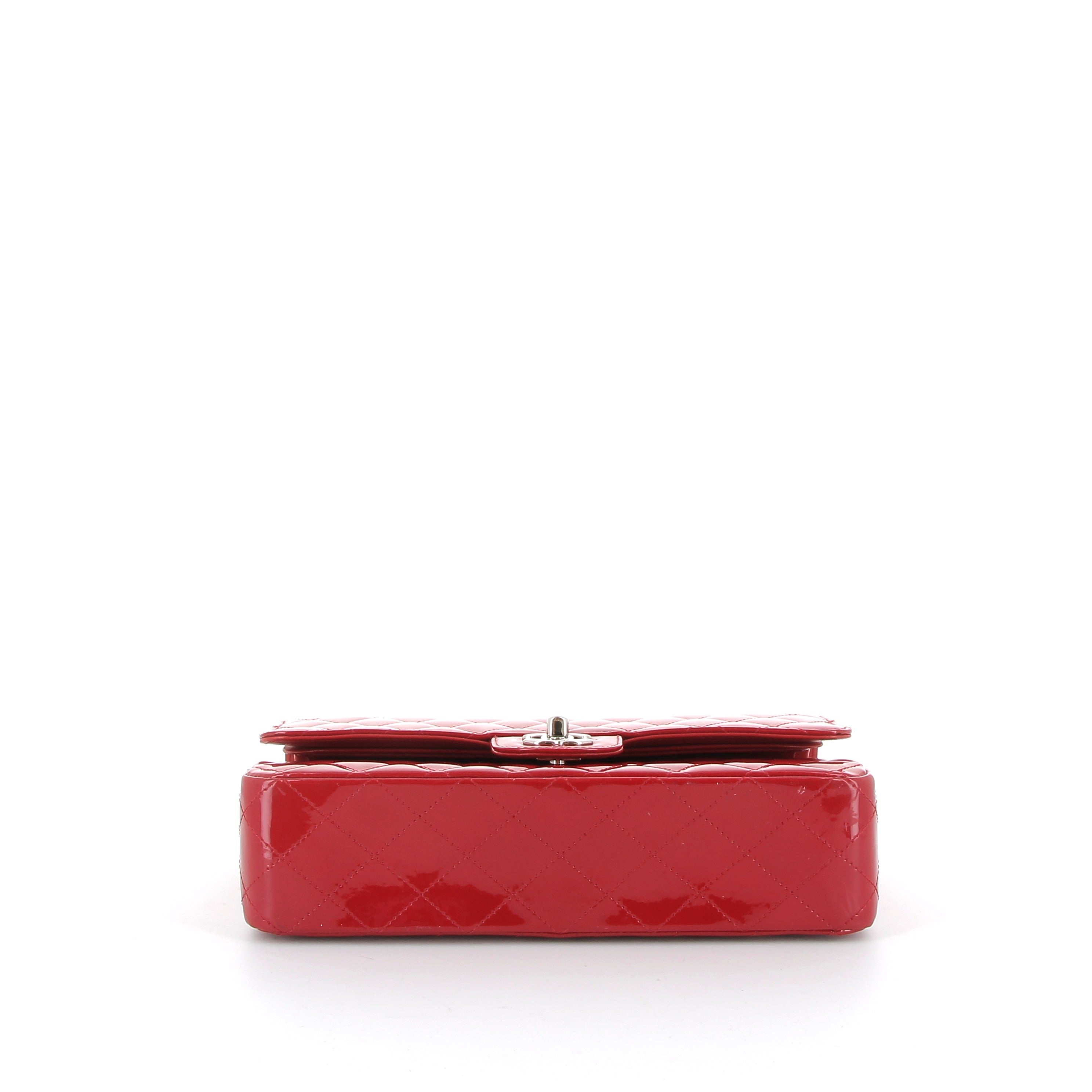 Chanel Red Patent Medium Double Flap with Silver Hardware