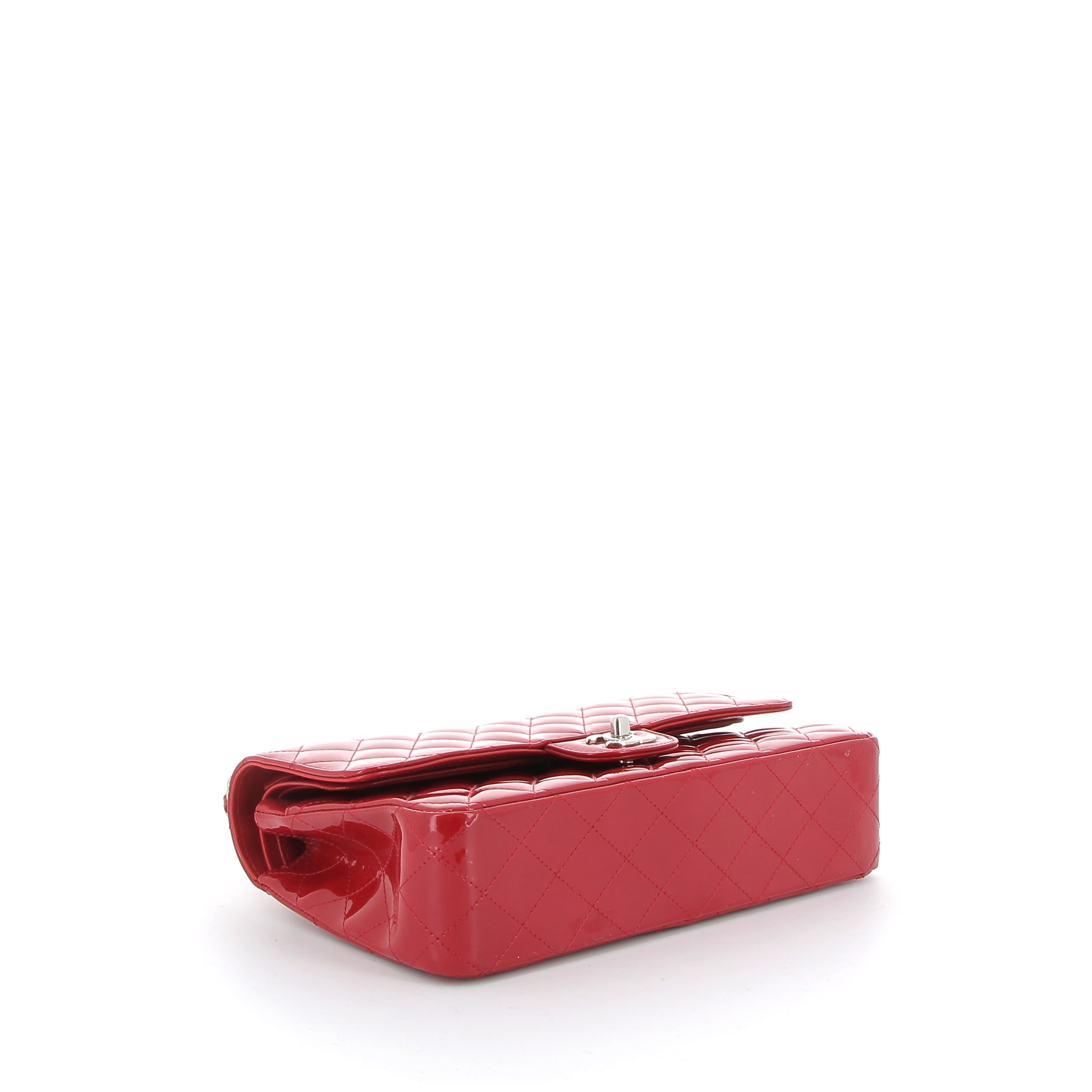 Chanel Red Patent Medium Double Flap with Silver Hardware