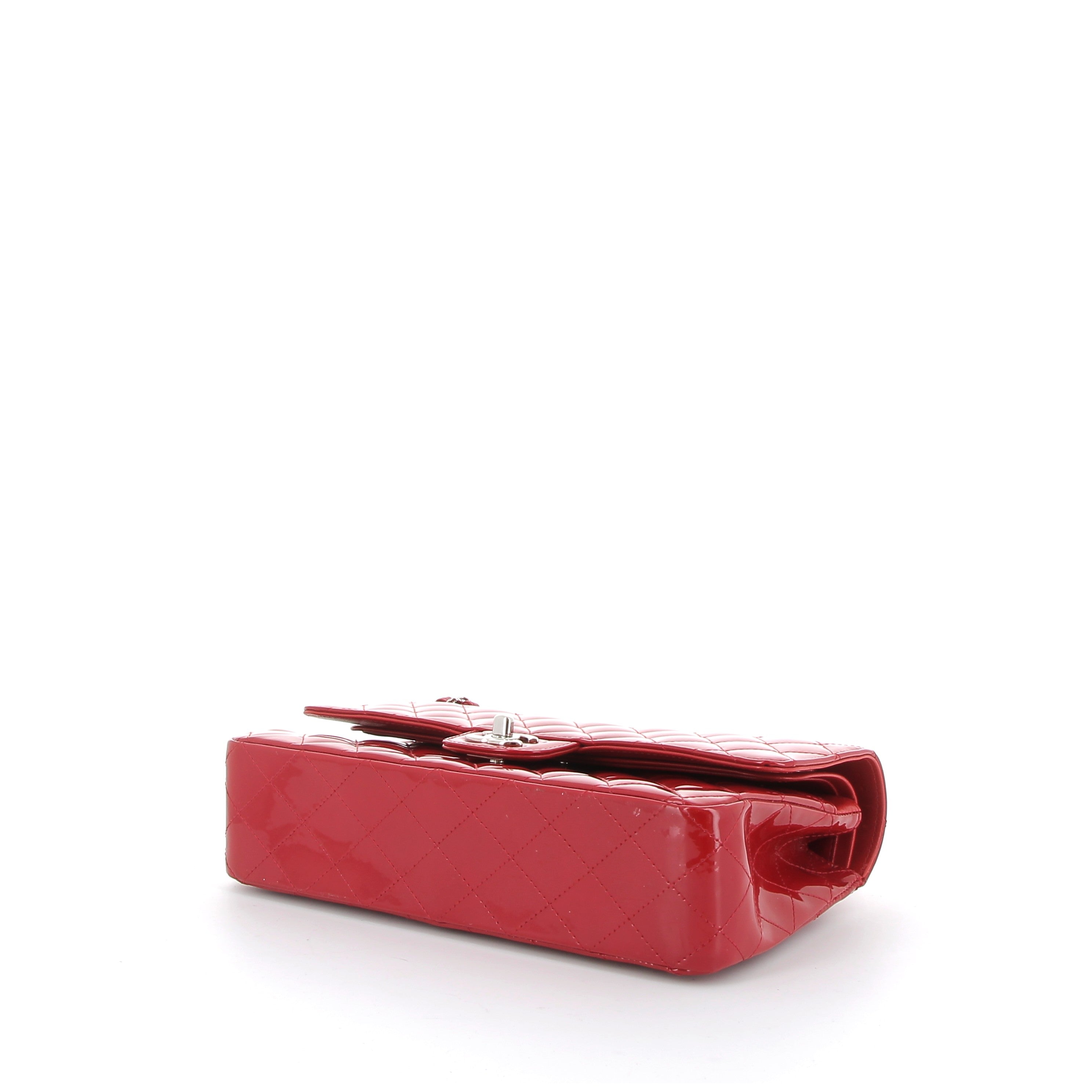 Chanel Red Patent Medium Double Flap with Silver Hardware