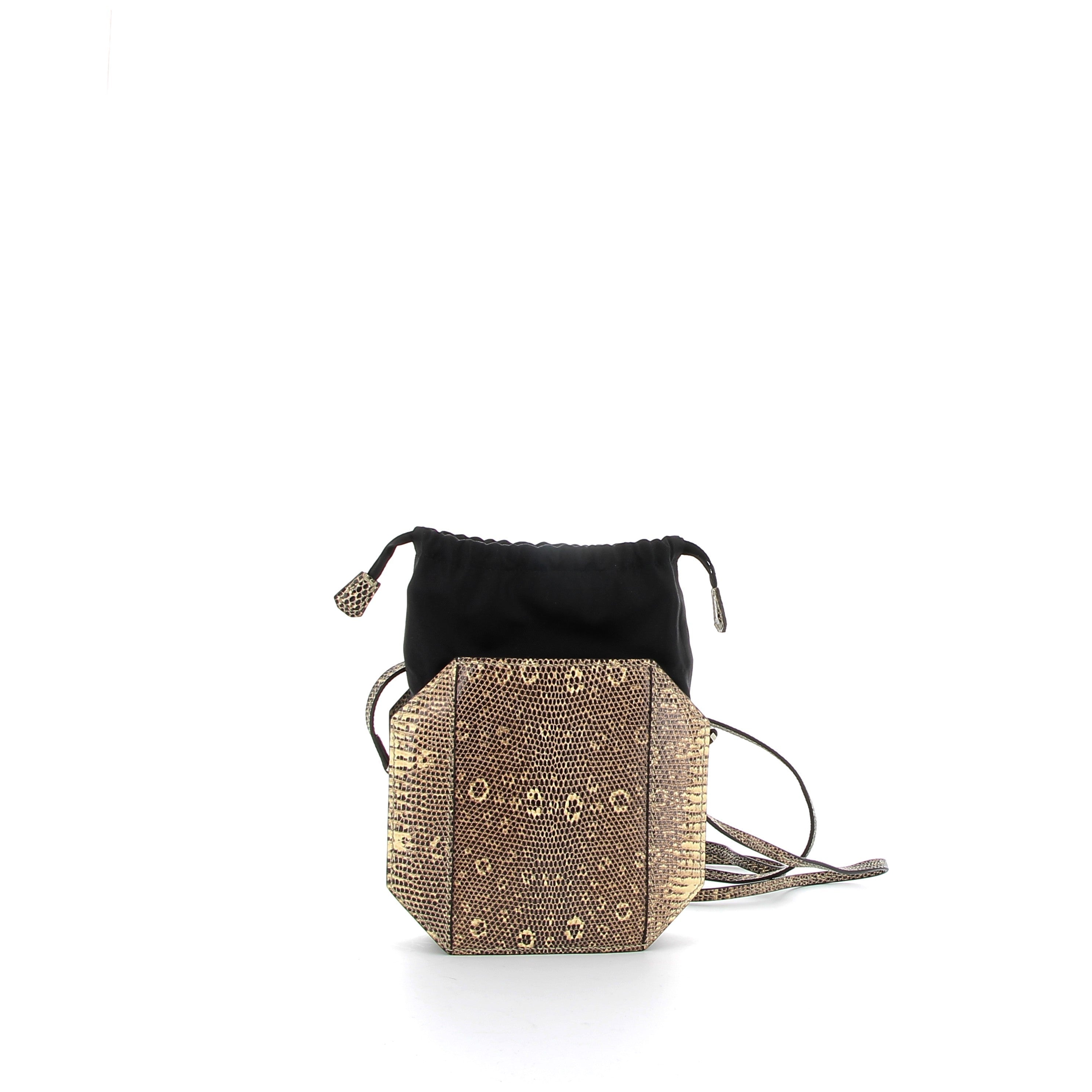 HERMES Sac poudrier lizard natural smooth/silk AA ombre/black B 2023