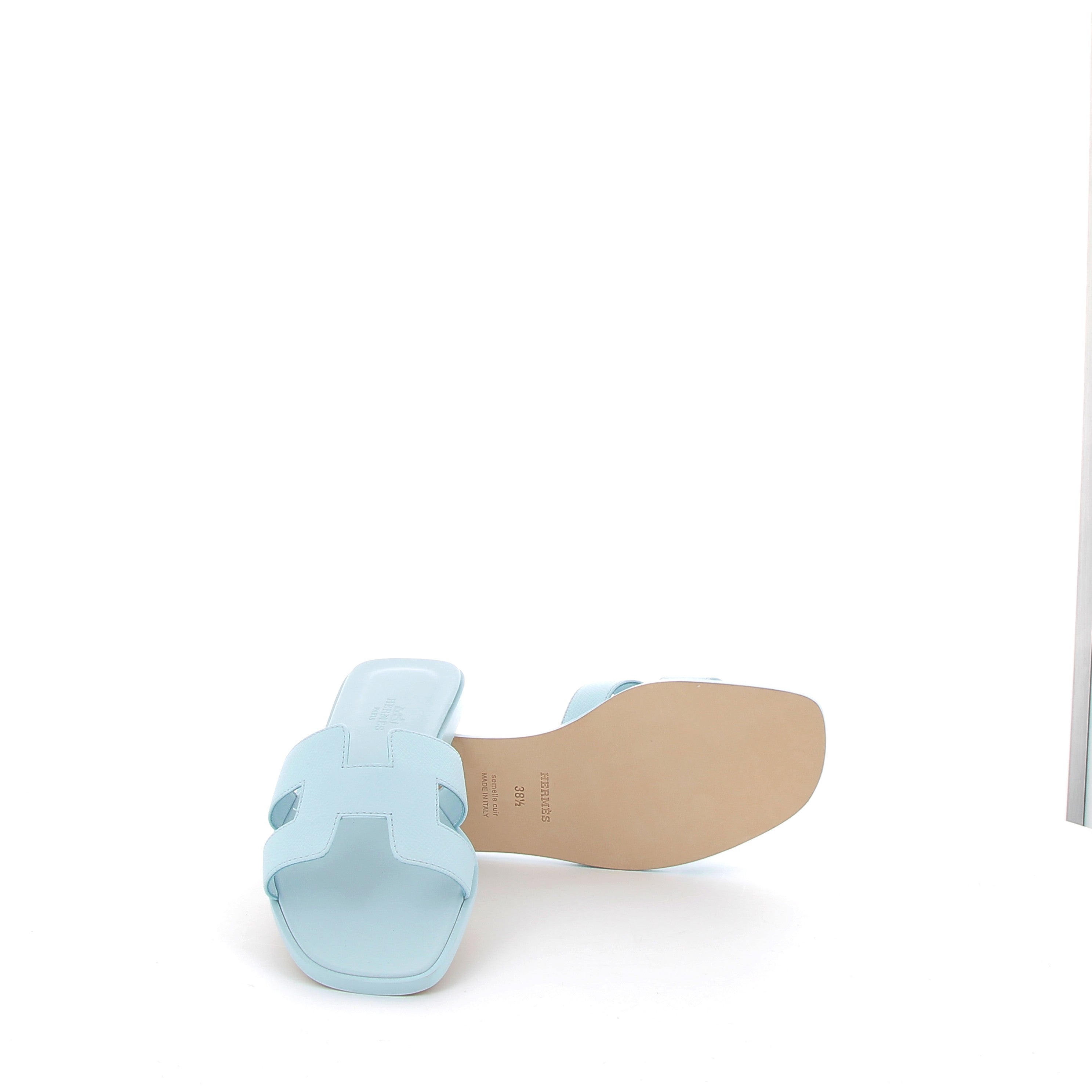 Hermès Oran Sandals in Bleu Ciel Epsom Size EU 38.5