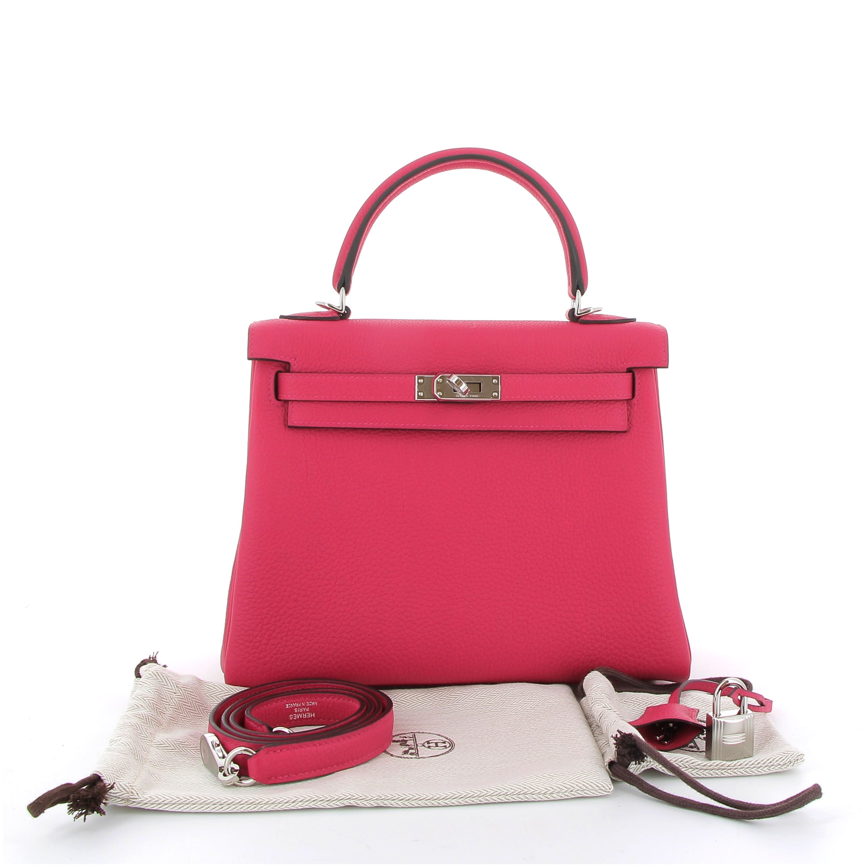 Hermès Kelly 25cm Rose Mexico Togo Leather with Palladium Hardware