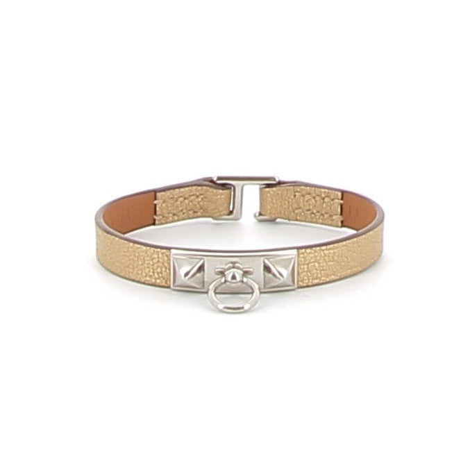 HERMÈS Mini Rivale Bracelet Gold Chèvre Chamkilight brass palladium hardware