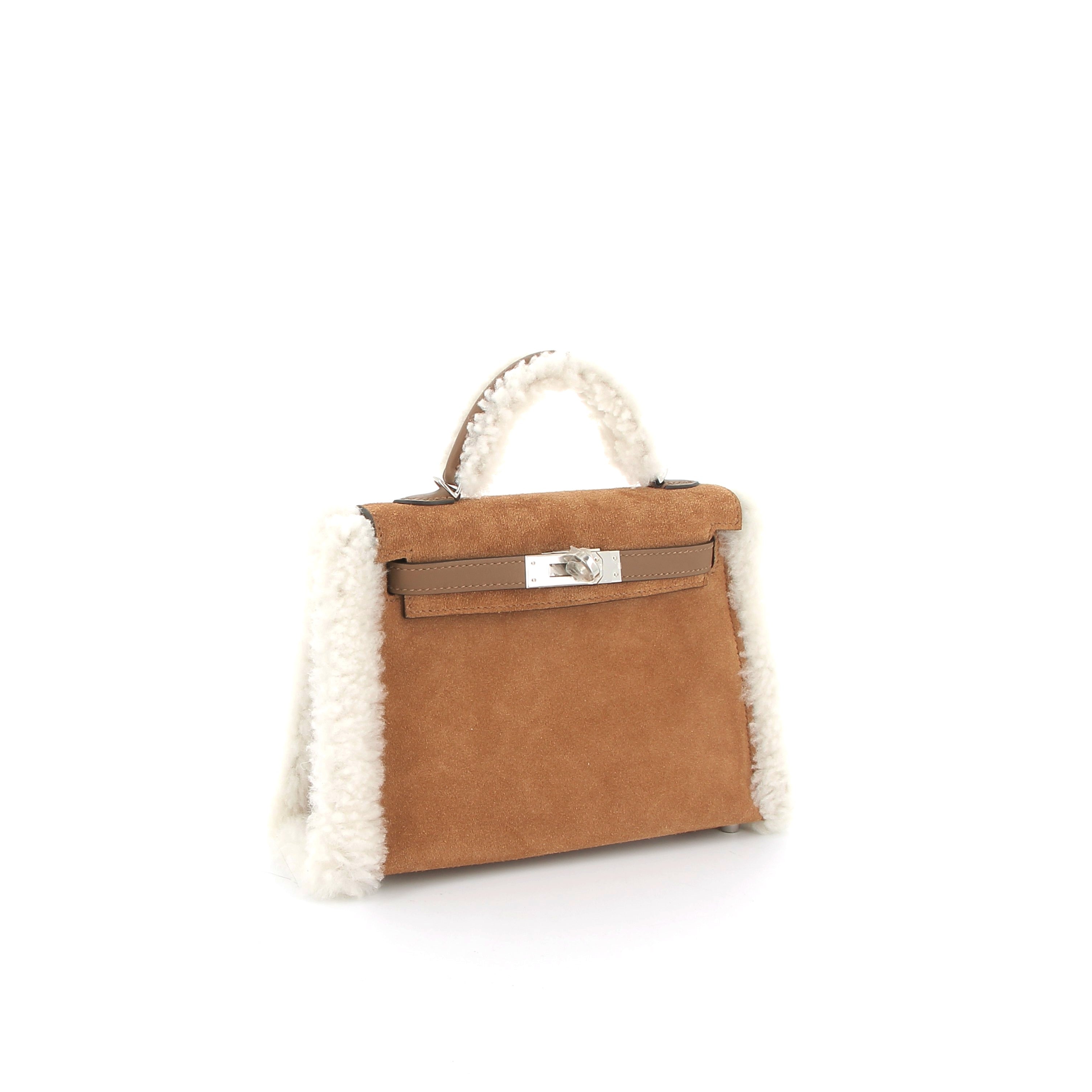 Hermès Limited Edition Mini Kelly 20 Pluch Teddy Alezan Grizzly & Swift Mouton with Palladium Hardware