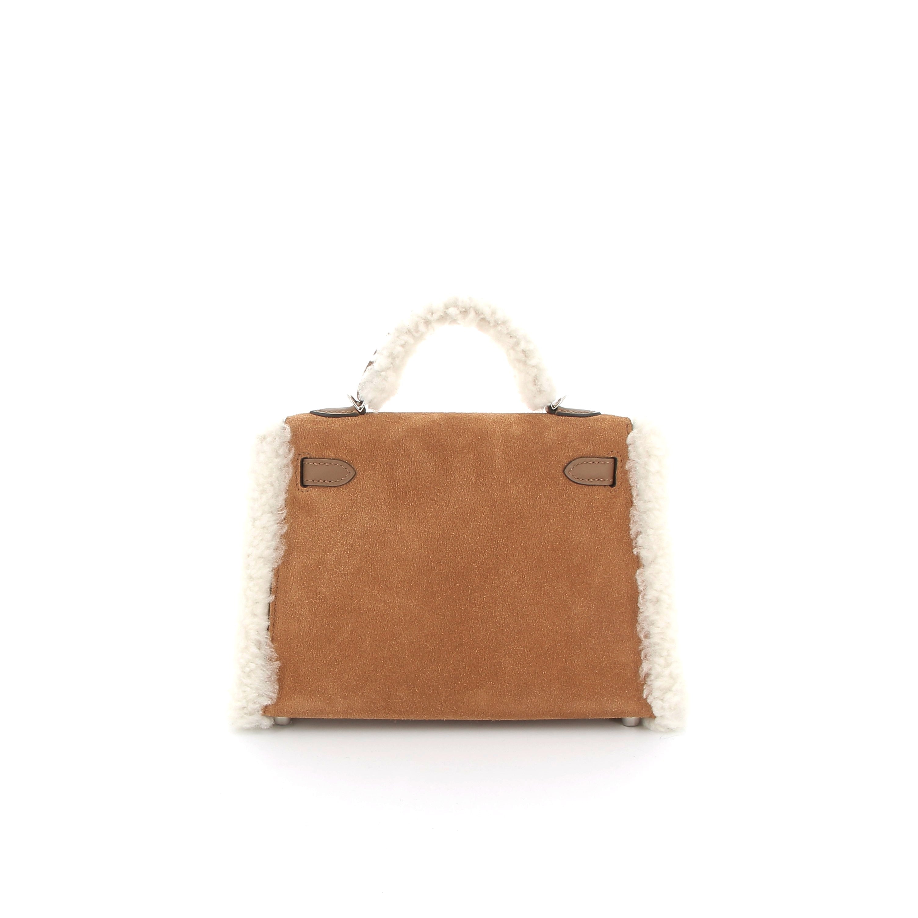 Hermès Limited Edition Mini Kelly 20 Pluch Teddy Alezan Grizzly & Swift Mouton with Palladium Hardware
