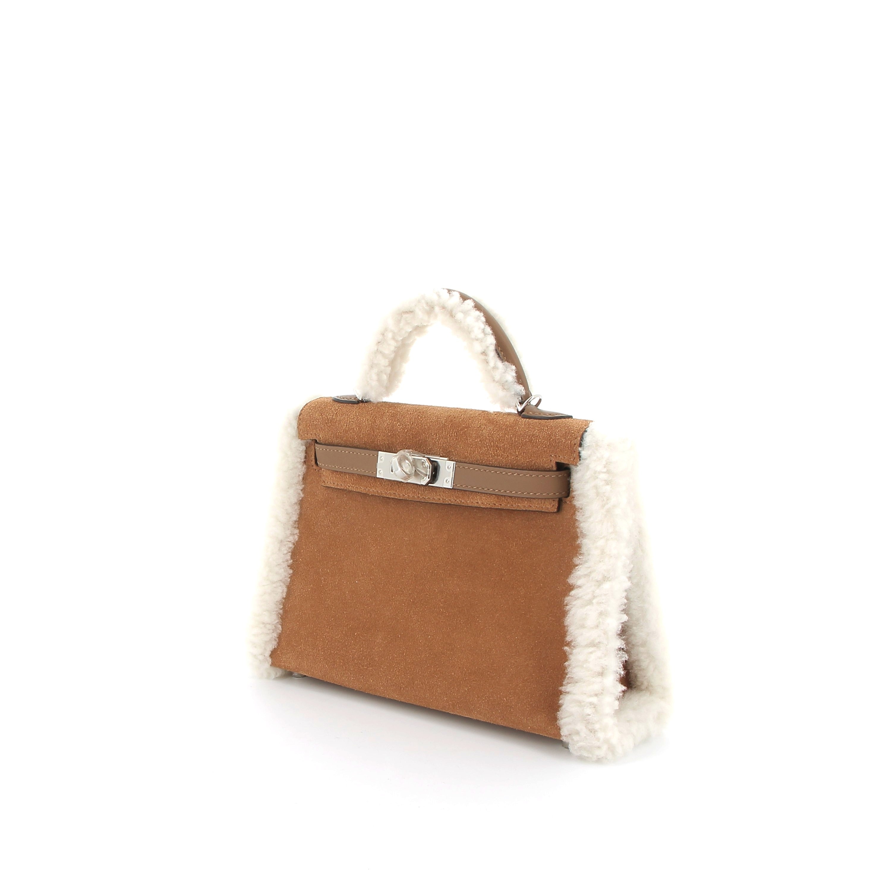 Hermès Limited Edition Mini Kelly 20 Pluch Teddy Alezan Grizzly & Swift Mouton with Palladium Hardware