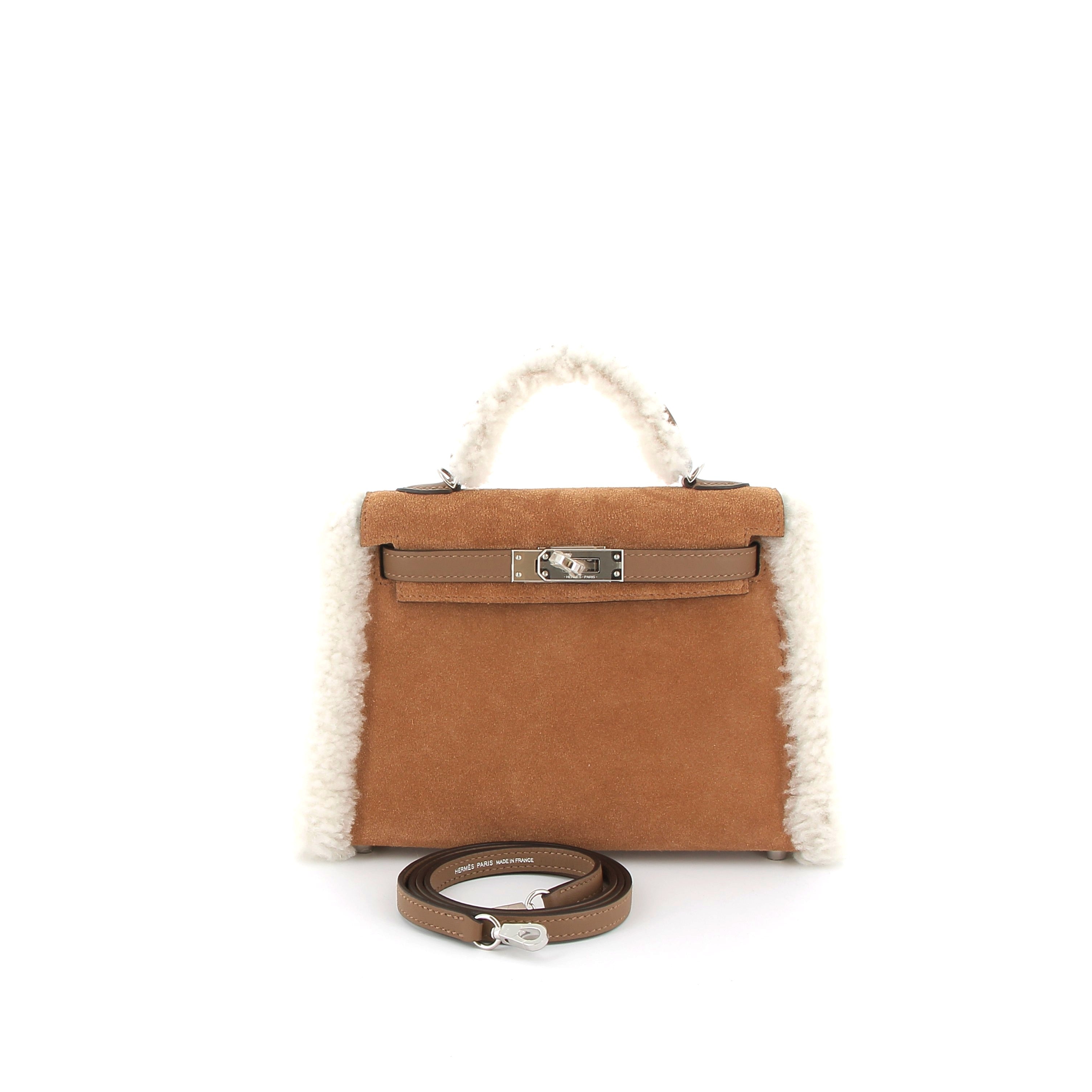 Hermès Limited Edition Mini Kelly 20 Pluch Teddy Alezan Grizzly & Swift Mouton with Palladium Hardware