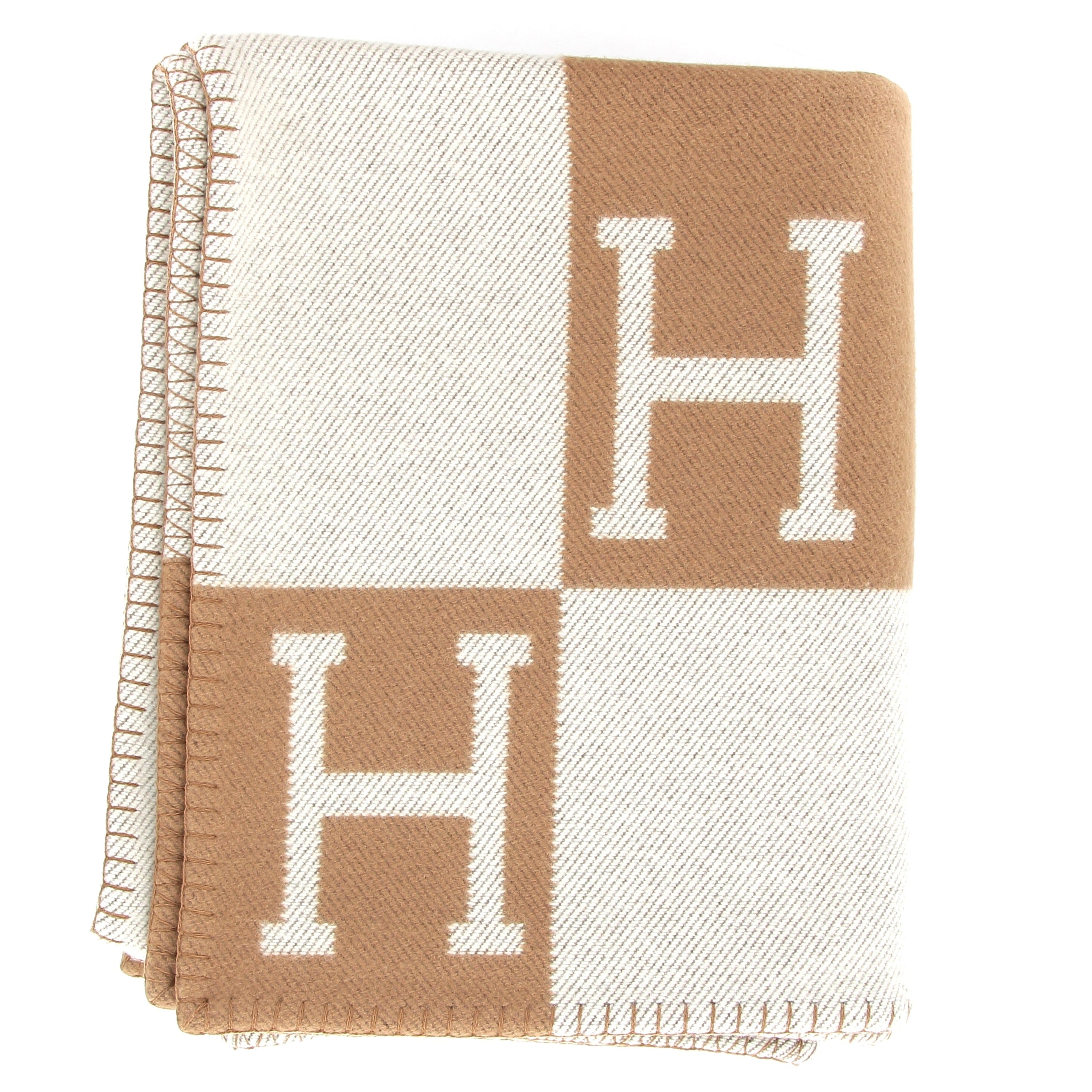 HERMÈS Avalon Throw Blanket Ecru / Camel
