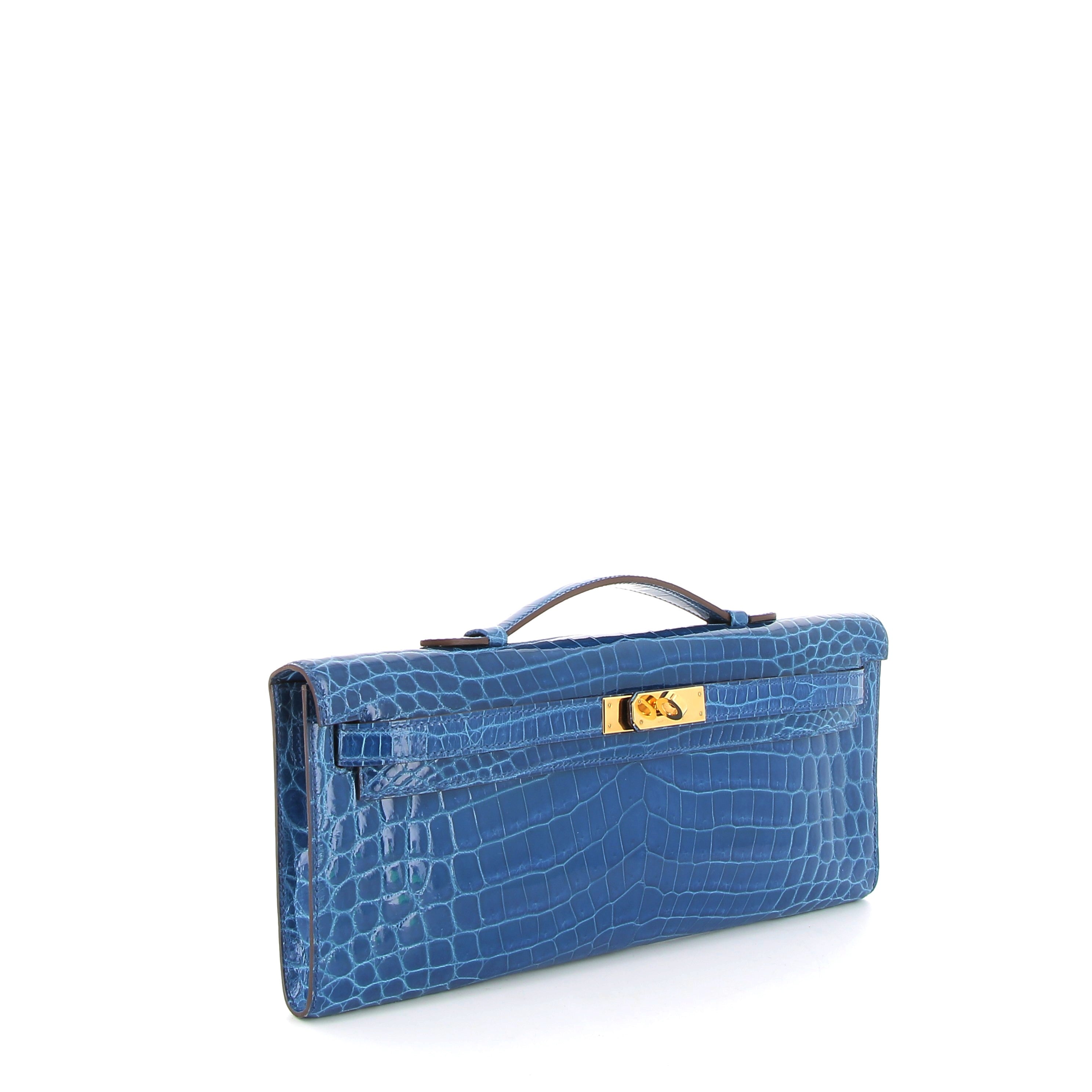 HERMES Kelly Cut Crocodile Niloticus Lisse Mykonos Yellow Gold hardware