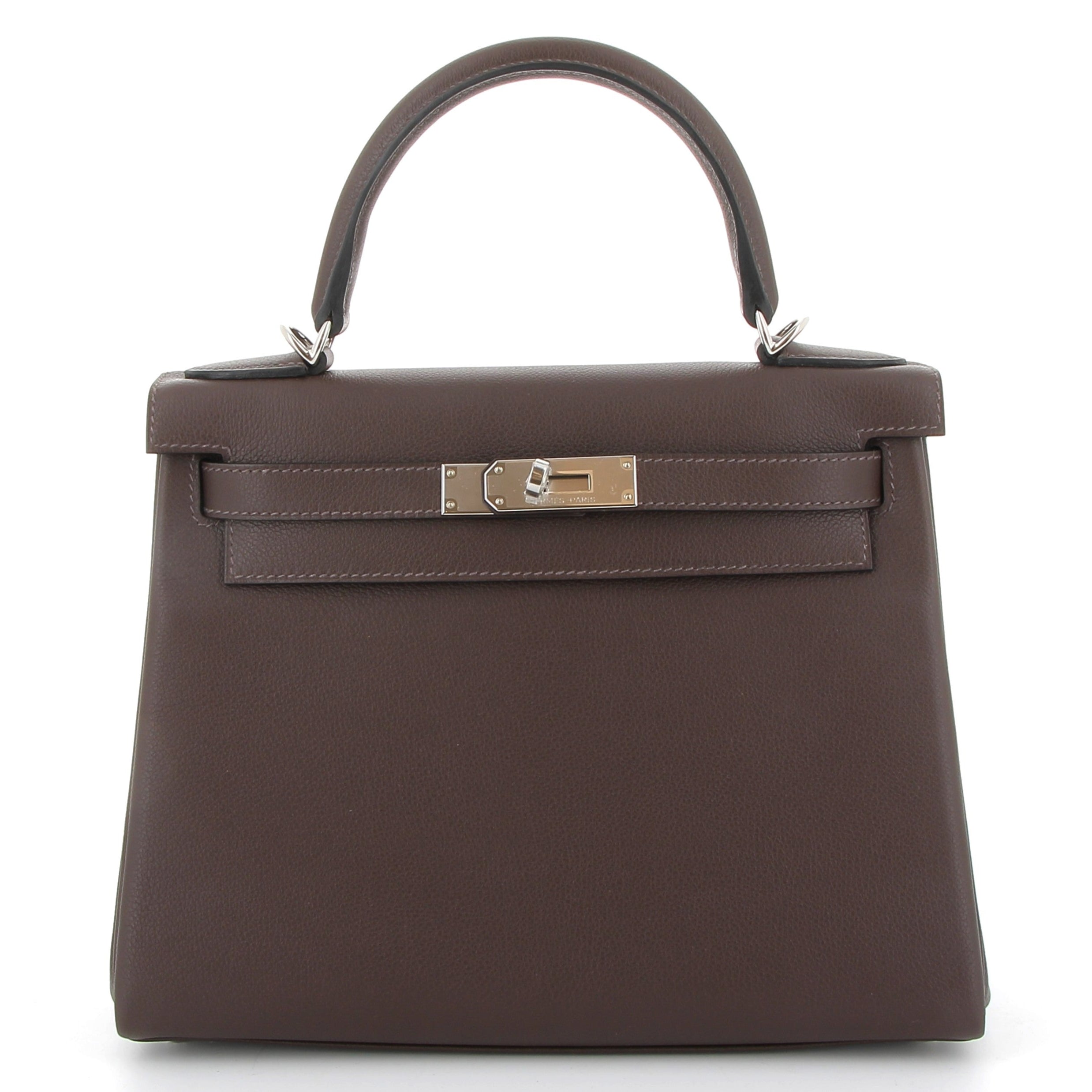 HERMES Kelly 28 Moka Evercolor Palladium hardware