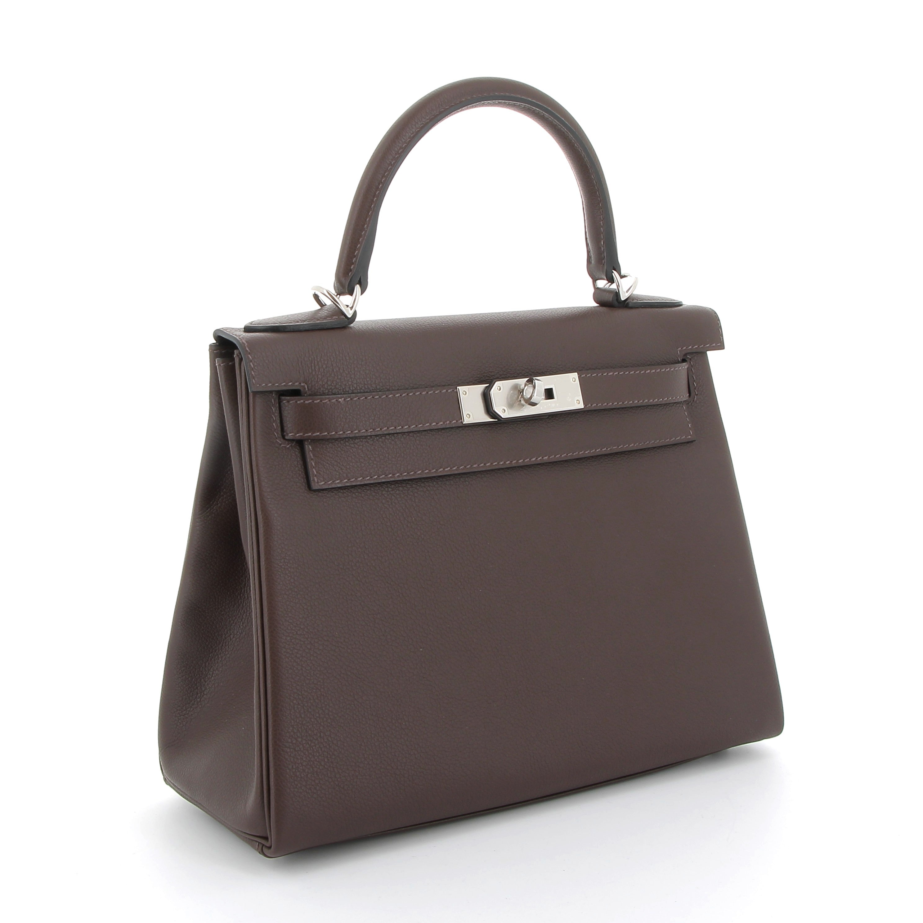 HERMES Kelly 28 Moka Evercolor Palladium hardware