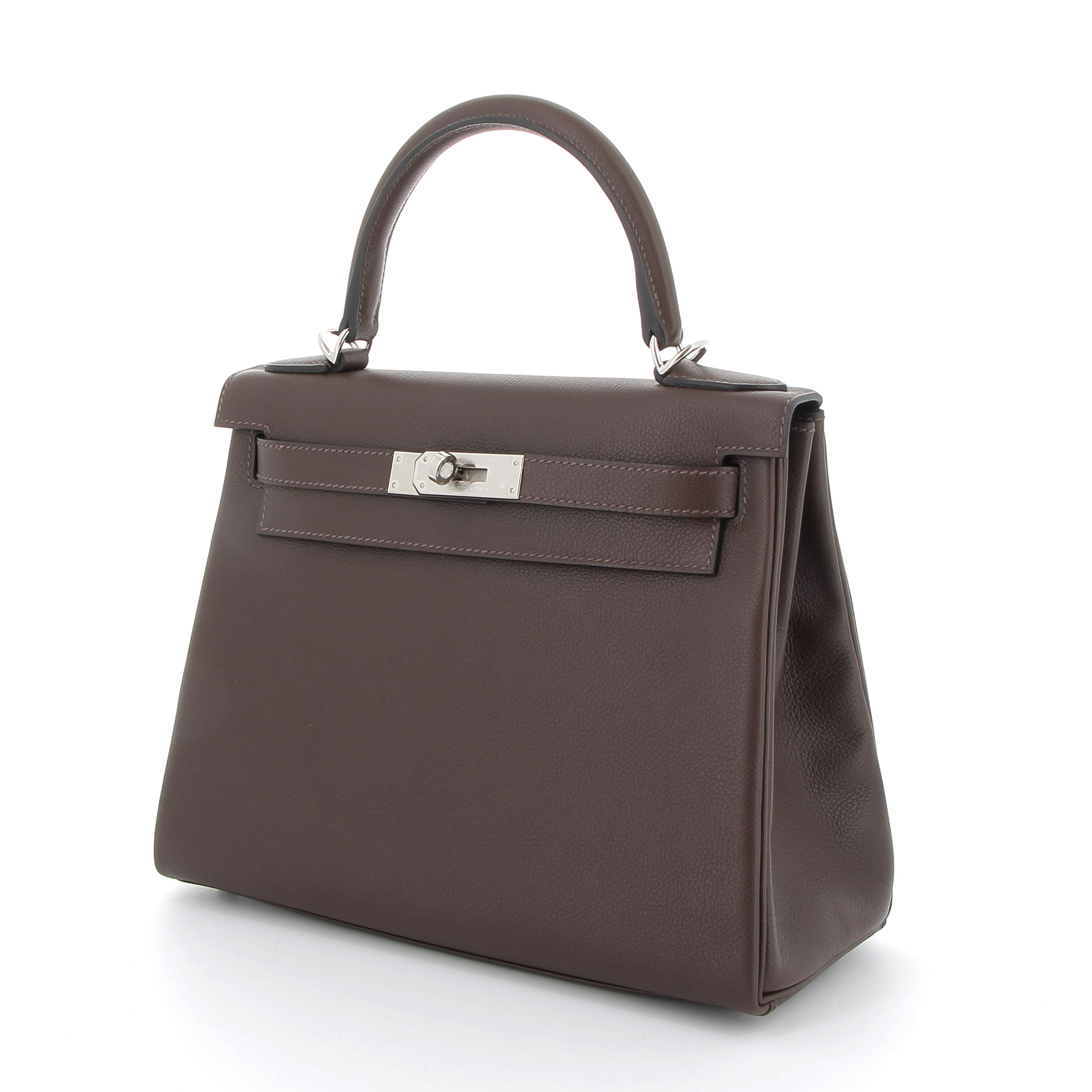 HERMES Kelly 28 Moka Evercolor Palladium hardware