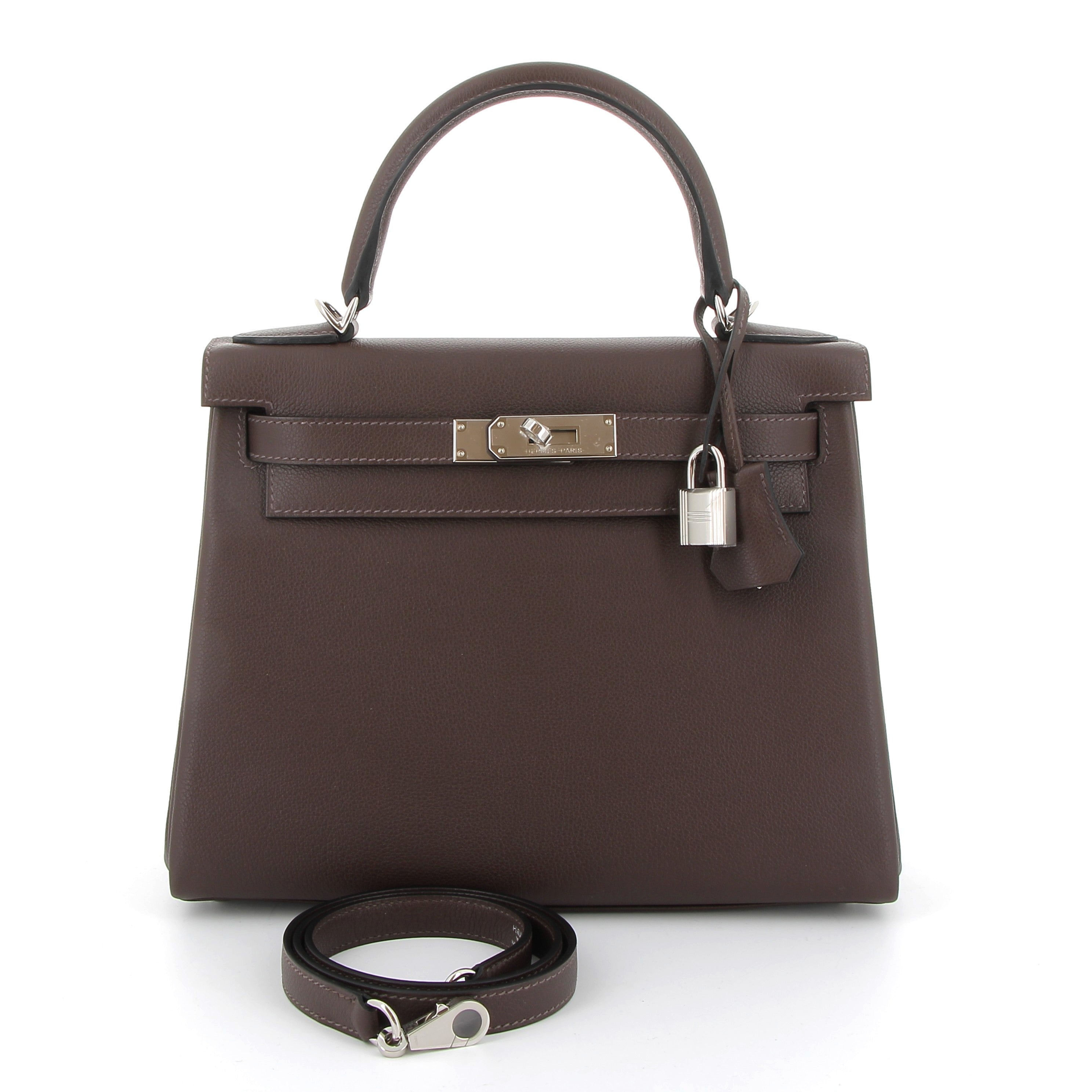 HERMES Kelly 28 Moka Evercolor Palladium hardware