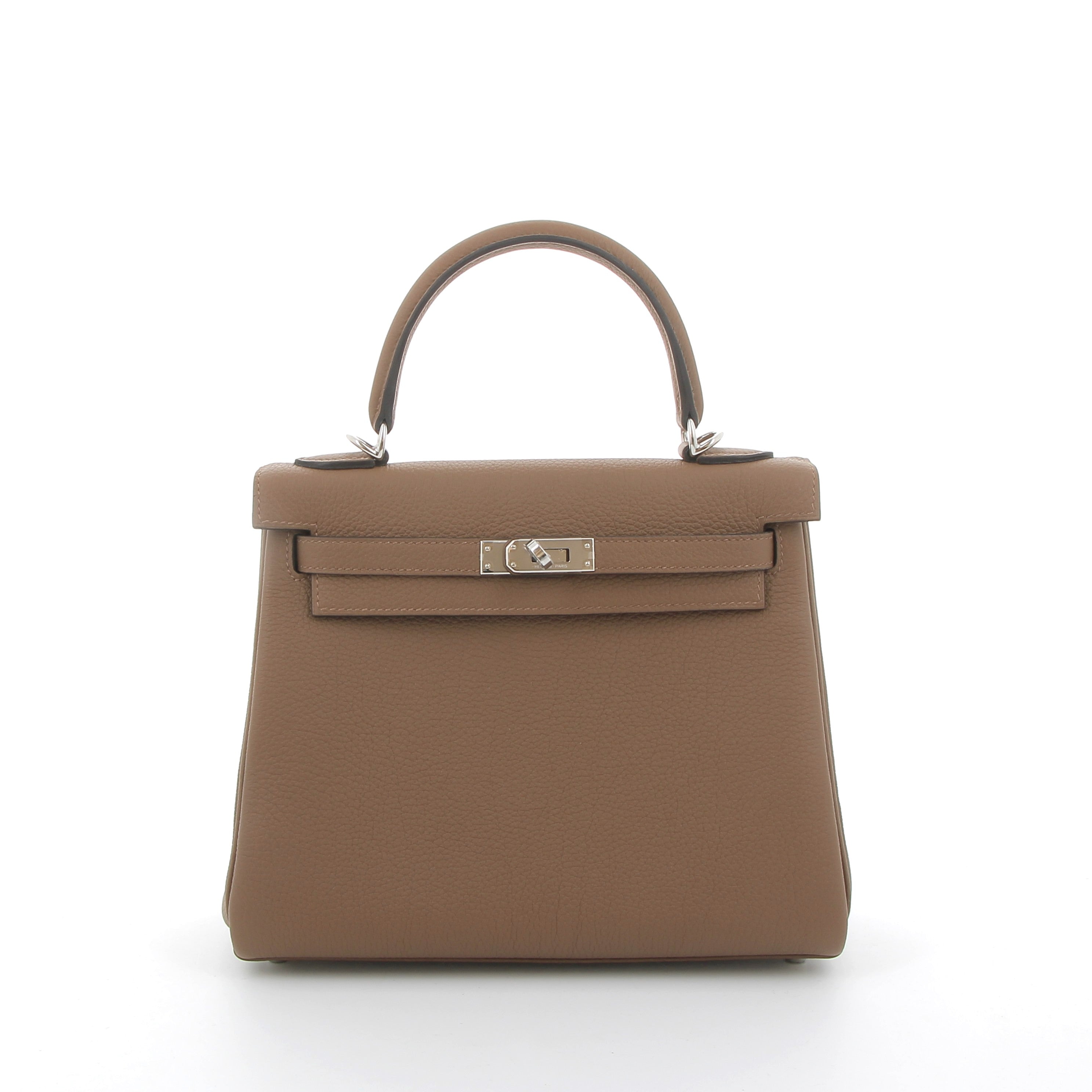 HERMES Kelly 25 Alezan 2 in 1 Strap Beige Marfa Togo Palladium hardware