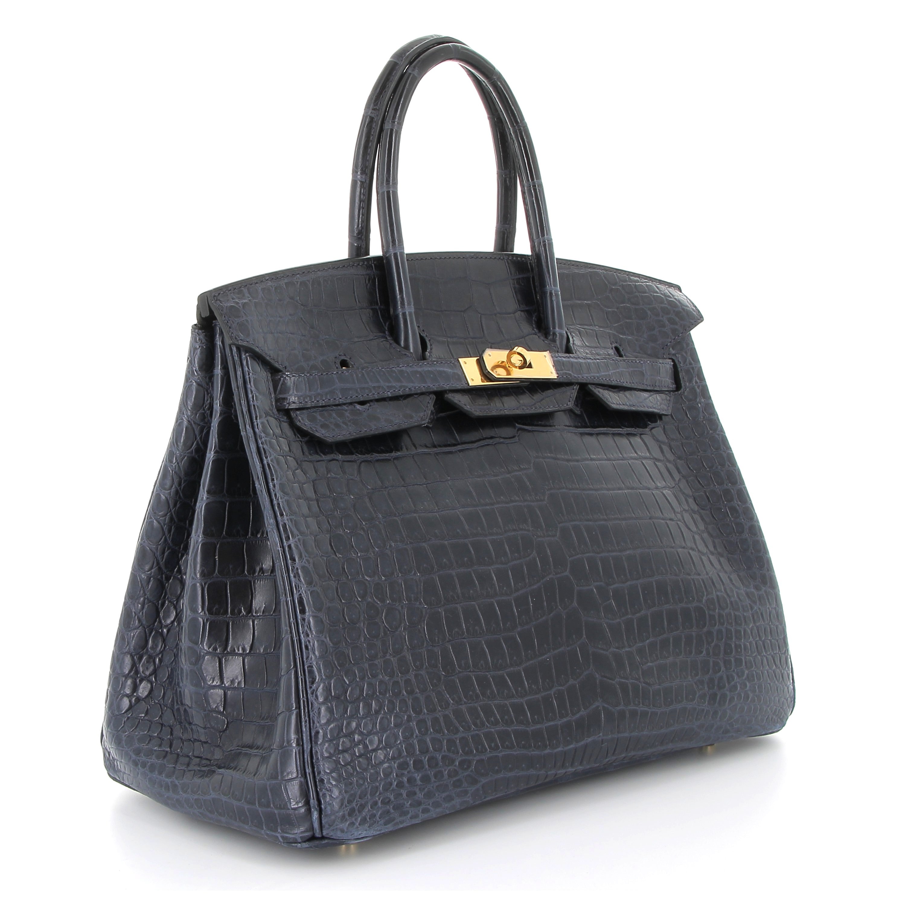 HERMÈS Birkin 35 Bleu Marine Crocodile Yellow Gold Hardware