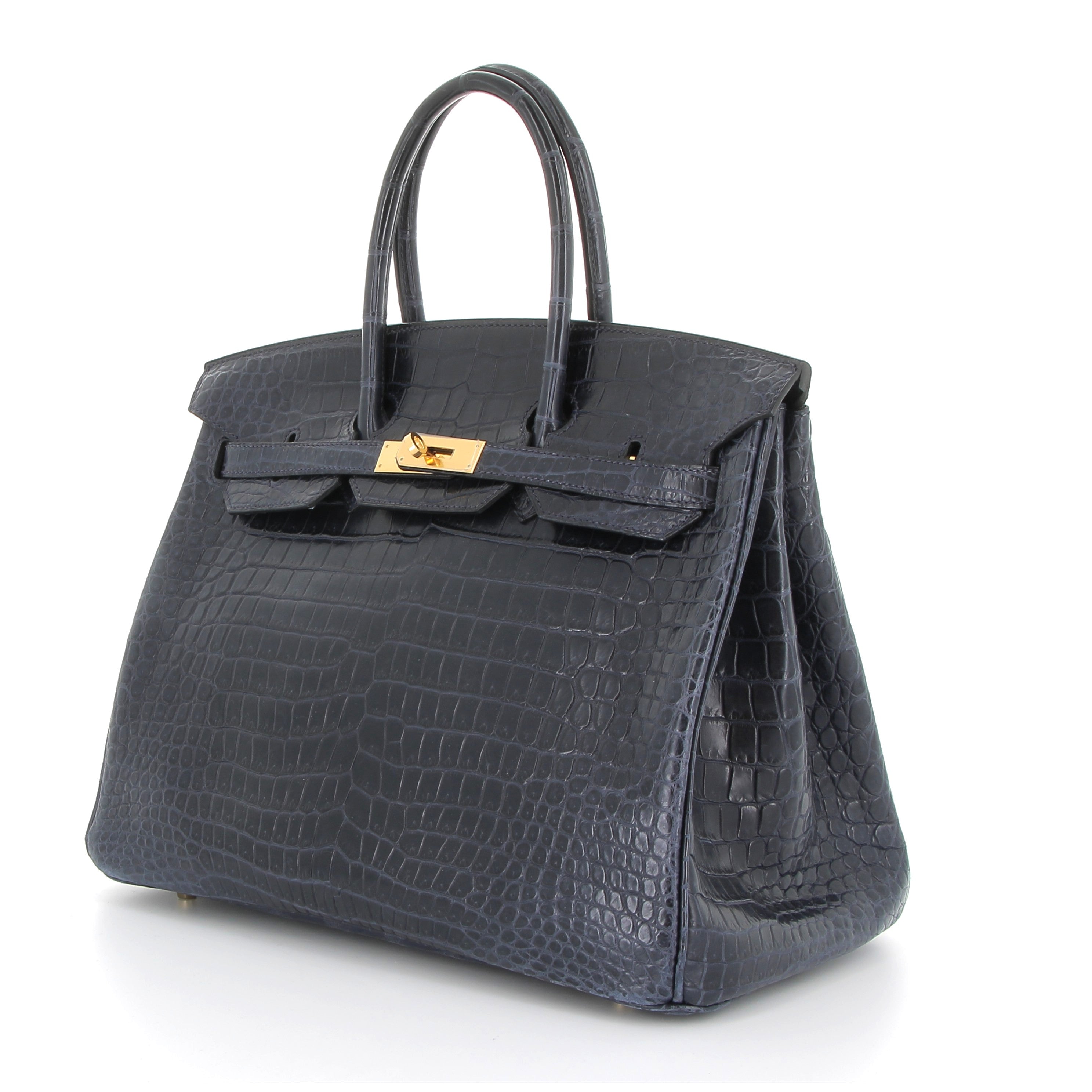 Hermès Birkin 35cm in Bleu Marine Crocodile Porosus with Gold Hardware