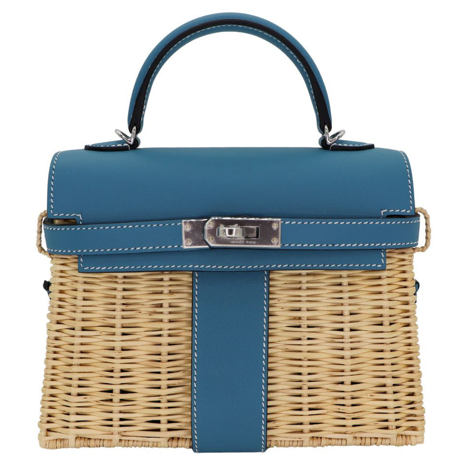 HERMÈS Kelly 20 Sellier Picnic Bleu Jean Swift Palladium hardware