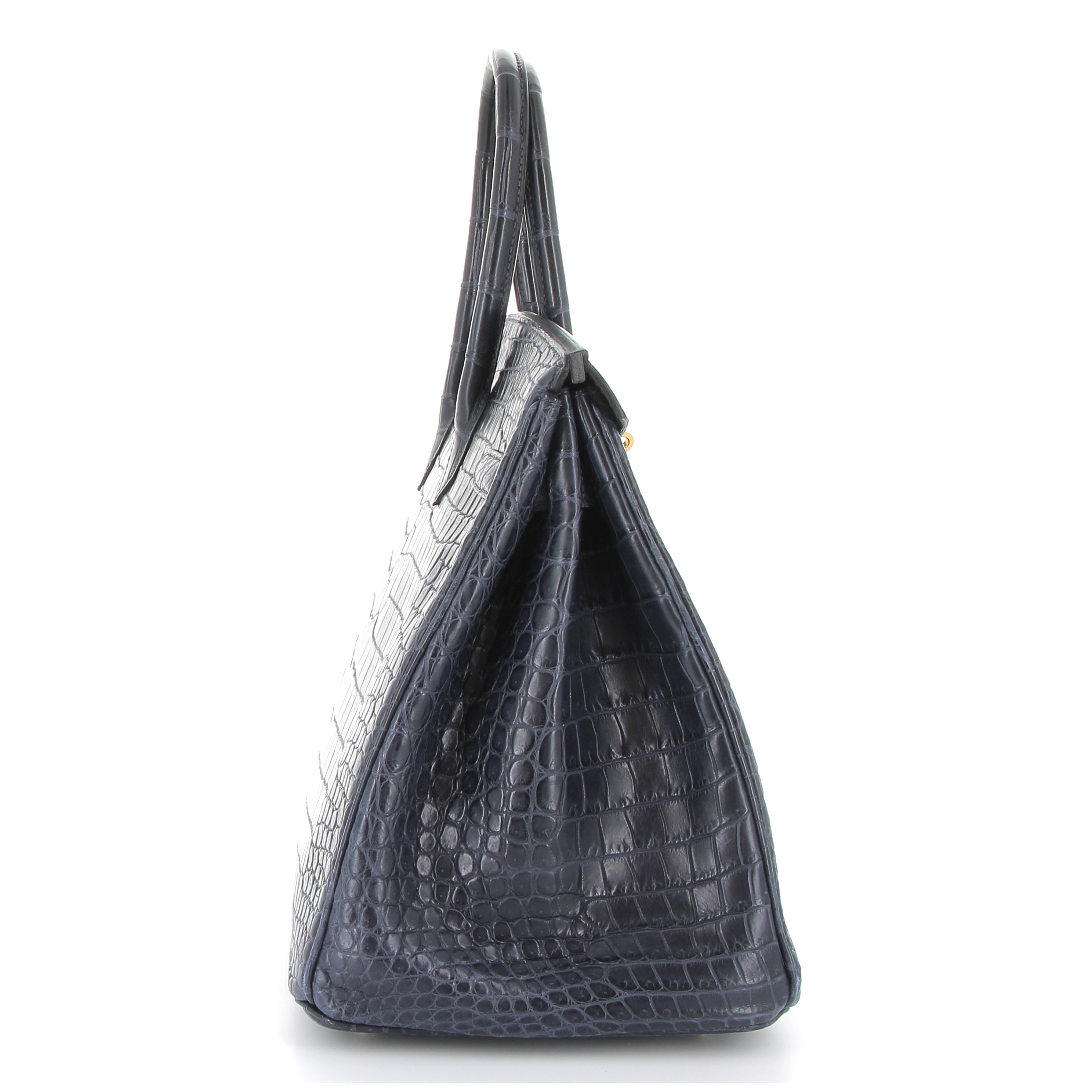 Hermès Birkin 35cm in Bleu Marine Crocodile Porosus with Gold Hardware