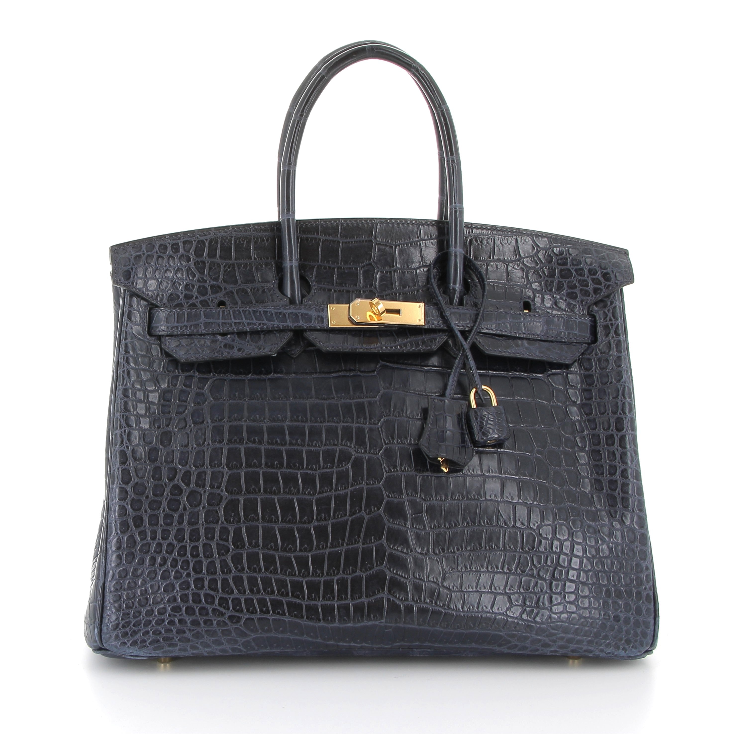 Hermès Birkin 35cm in Bleu Marine Crocodile Porosus with Gold Hardware