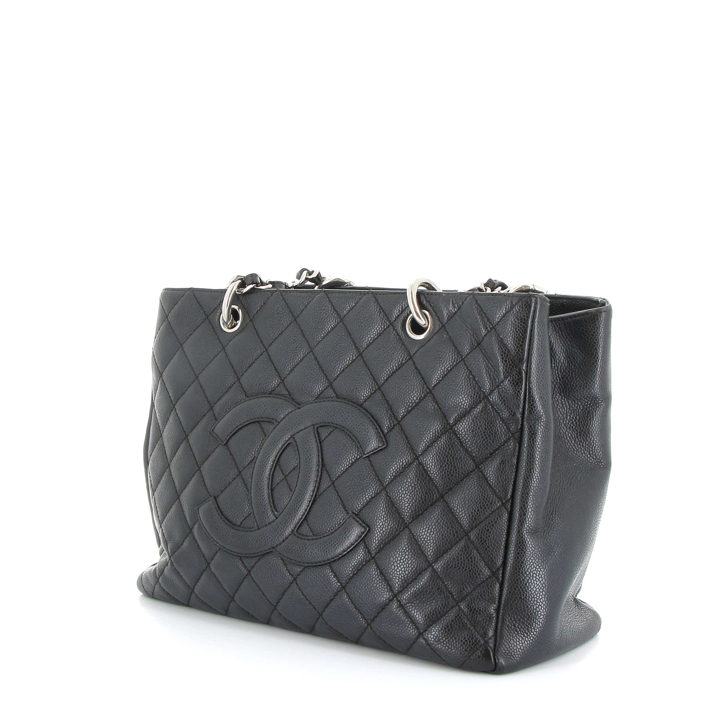 Chanel Grand Shopper Tote Noir Caviar Leather with Silver Hardware